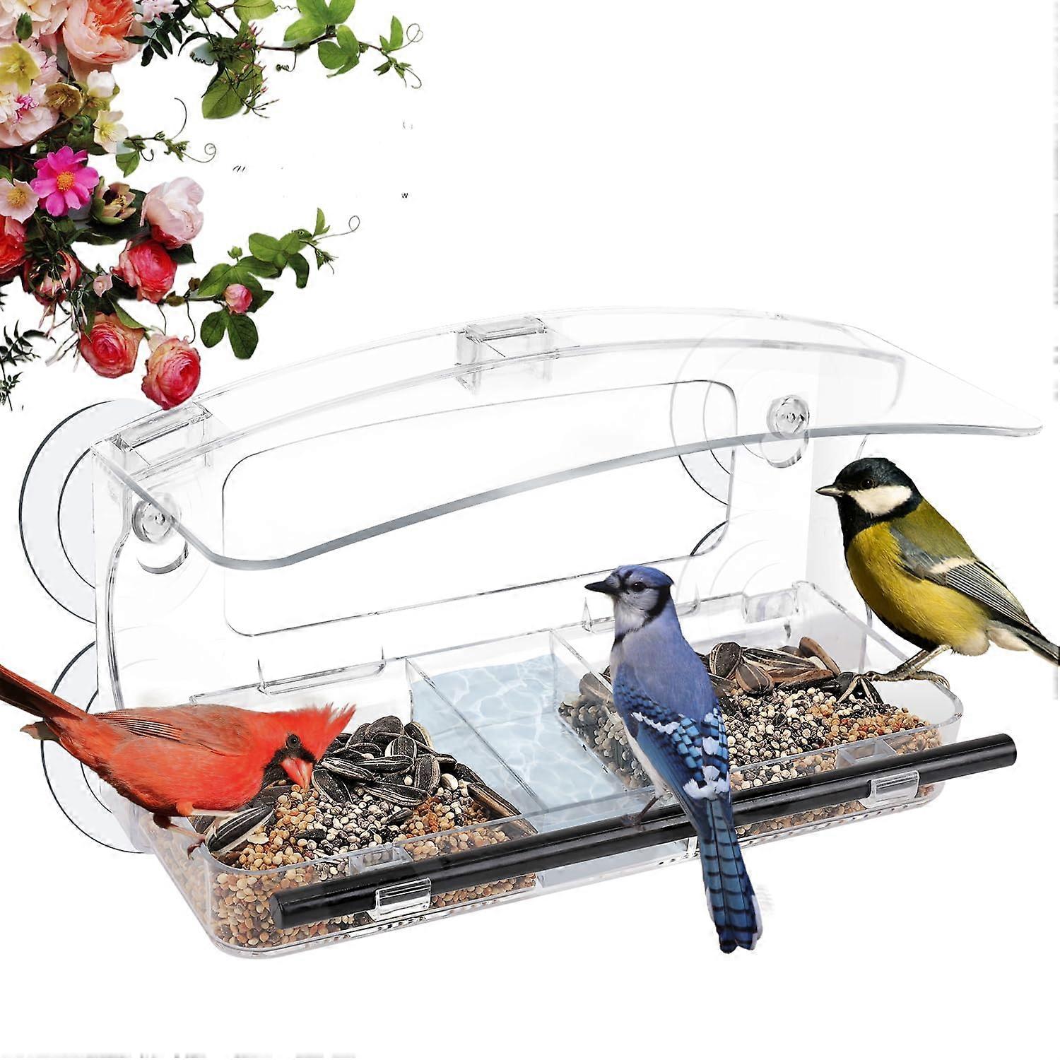 Window Bird Feeder with Strong Suction Cups, Clear Bird Feeders for Window Viewing, Acrylic Window Bird Feeder for Cats, Gifts for Parents