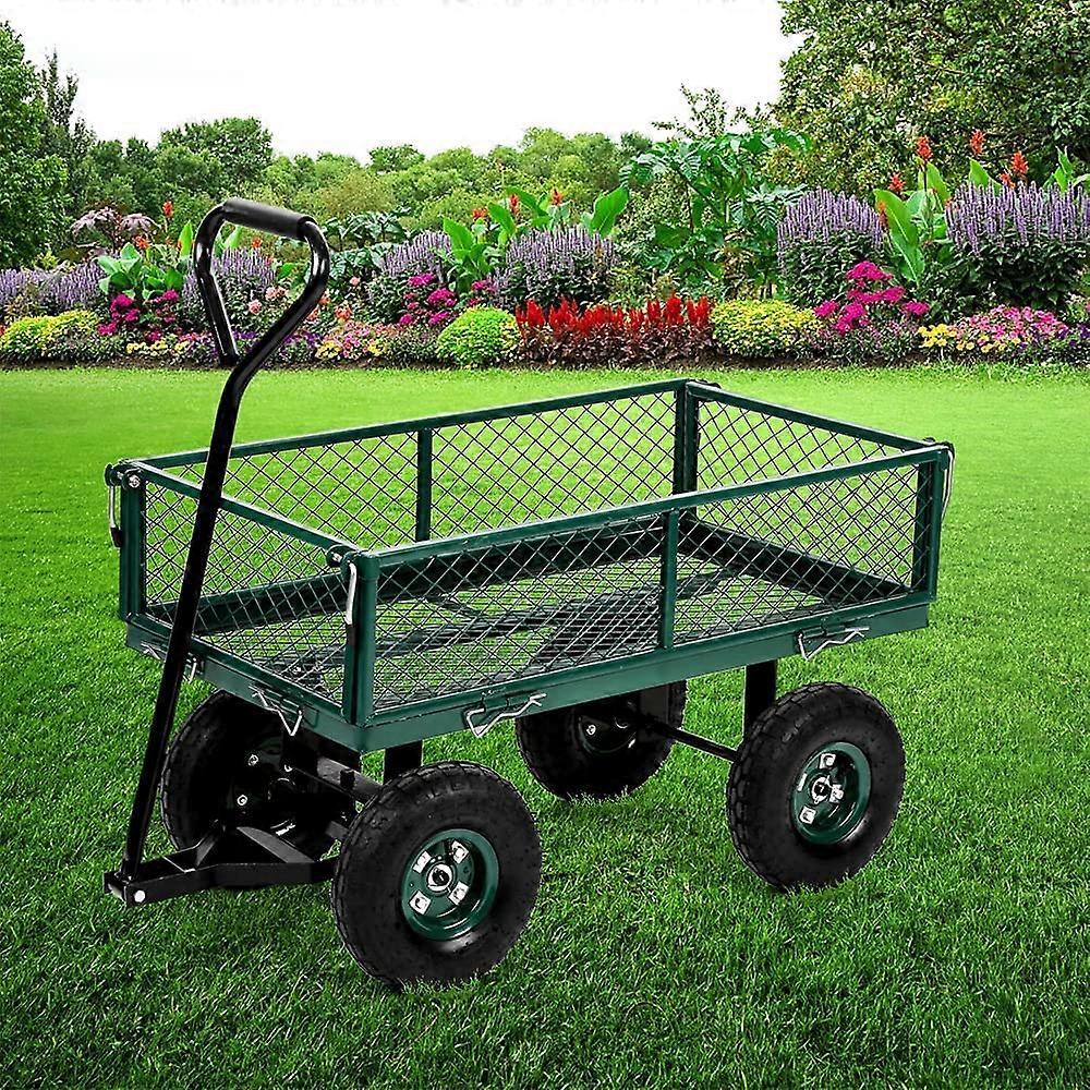 Utility Wagon Garden Cart, Mesh Steel Lawn Poly Dump Cart, 400lb Capacity