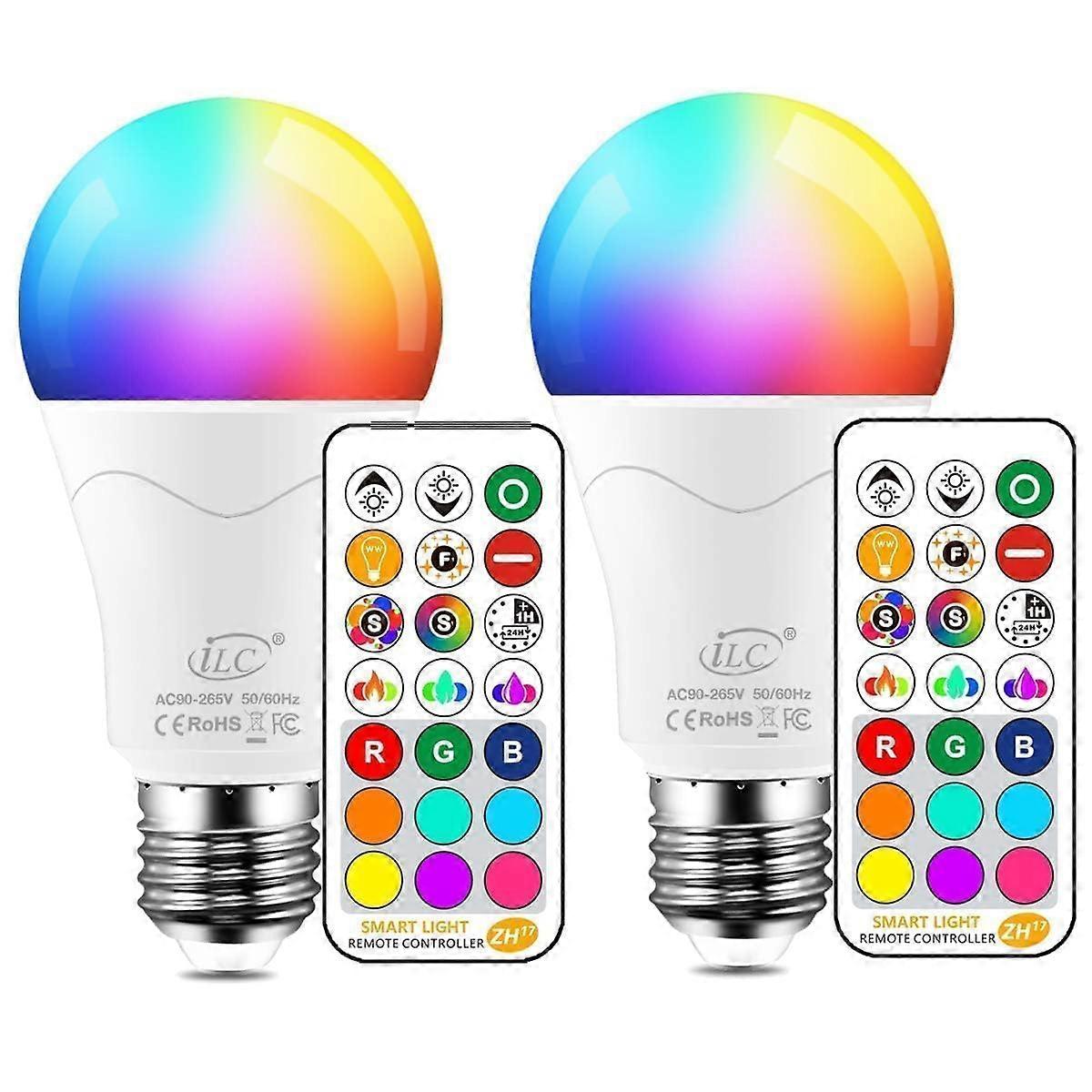 LED Light Bulb 85W Equivalent, Color Changing 2700K Warm White, Remote RGB 6 Modes, Dimmable E26 (2 Pack)