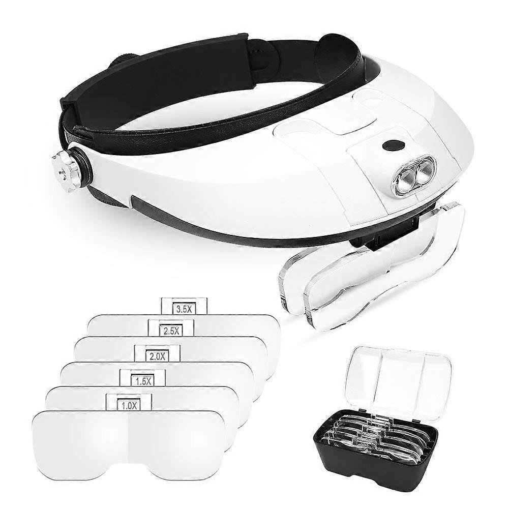 1X to 6X Headband Magnifier with LED Light for Jewelers, Eyelash Extensions, Watch Repair, and Reading Tasks