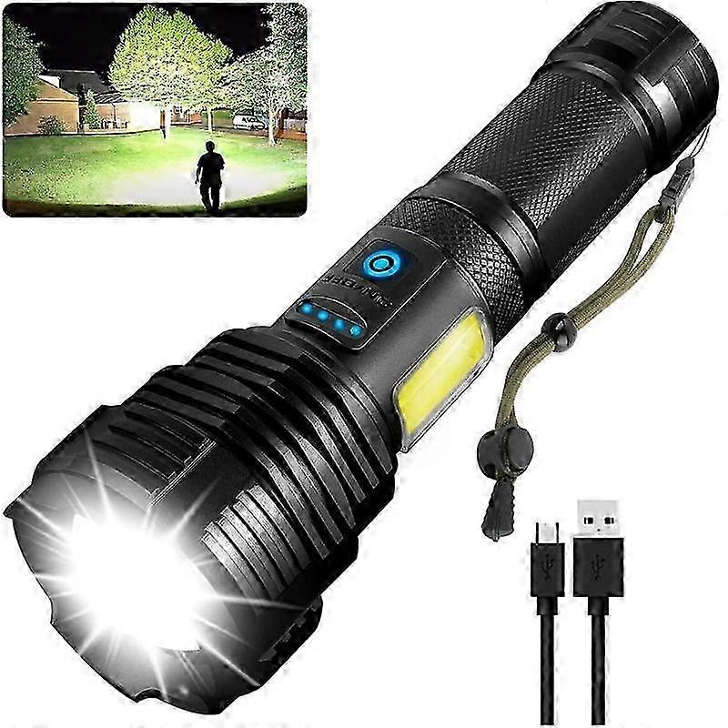 100K Lumens USB Rechargeable LED Flashlight, Zoomable Waterproof with 5 Modes