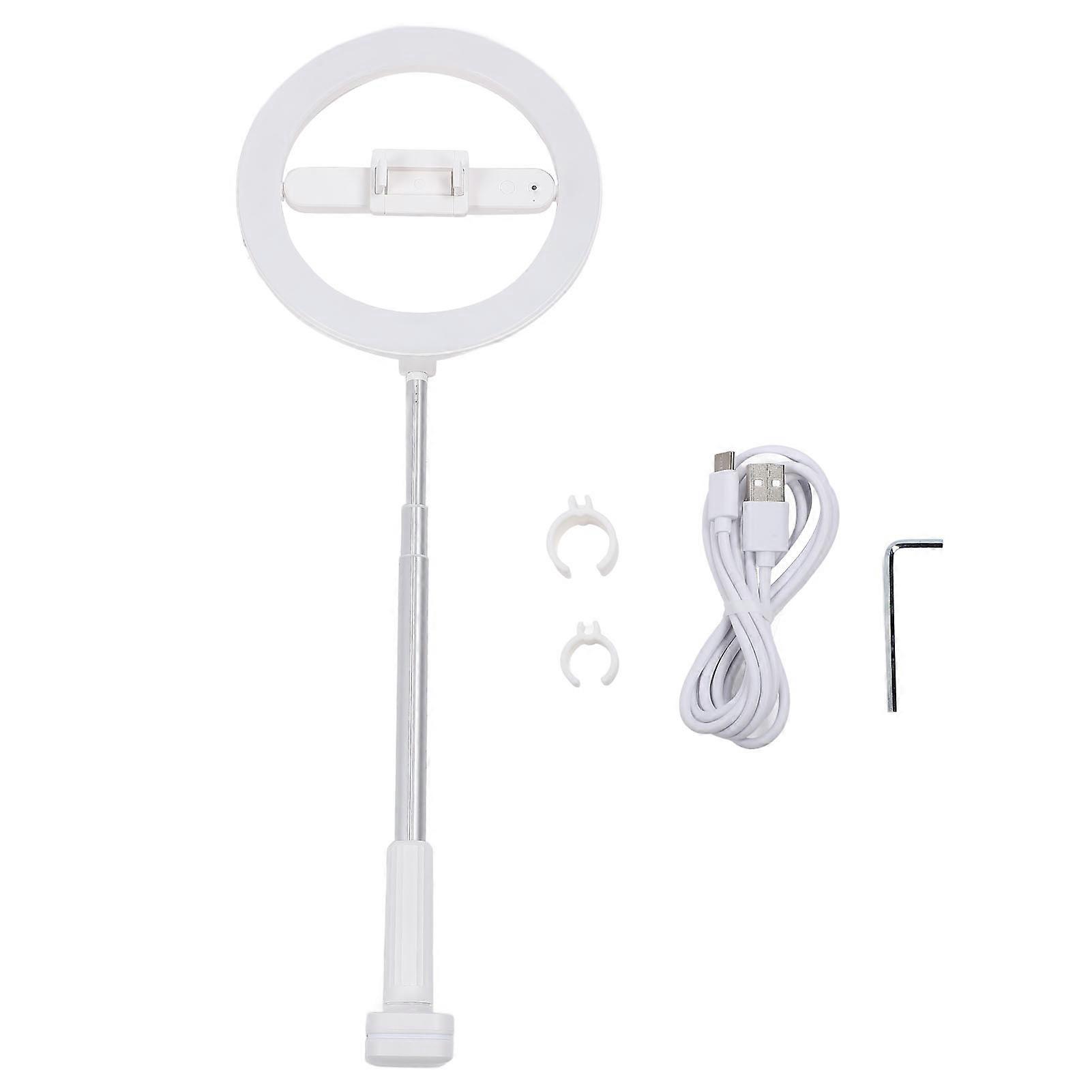 Ring Light with Clamp Stand Overhead Phone Holder Dimmable 3 Color Temp 5 Brightness Rechargeable Selfie Ring Light for Video Recording Live Stream