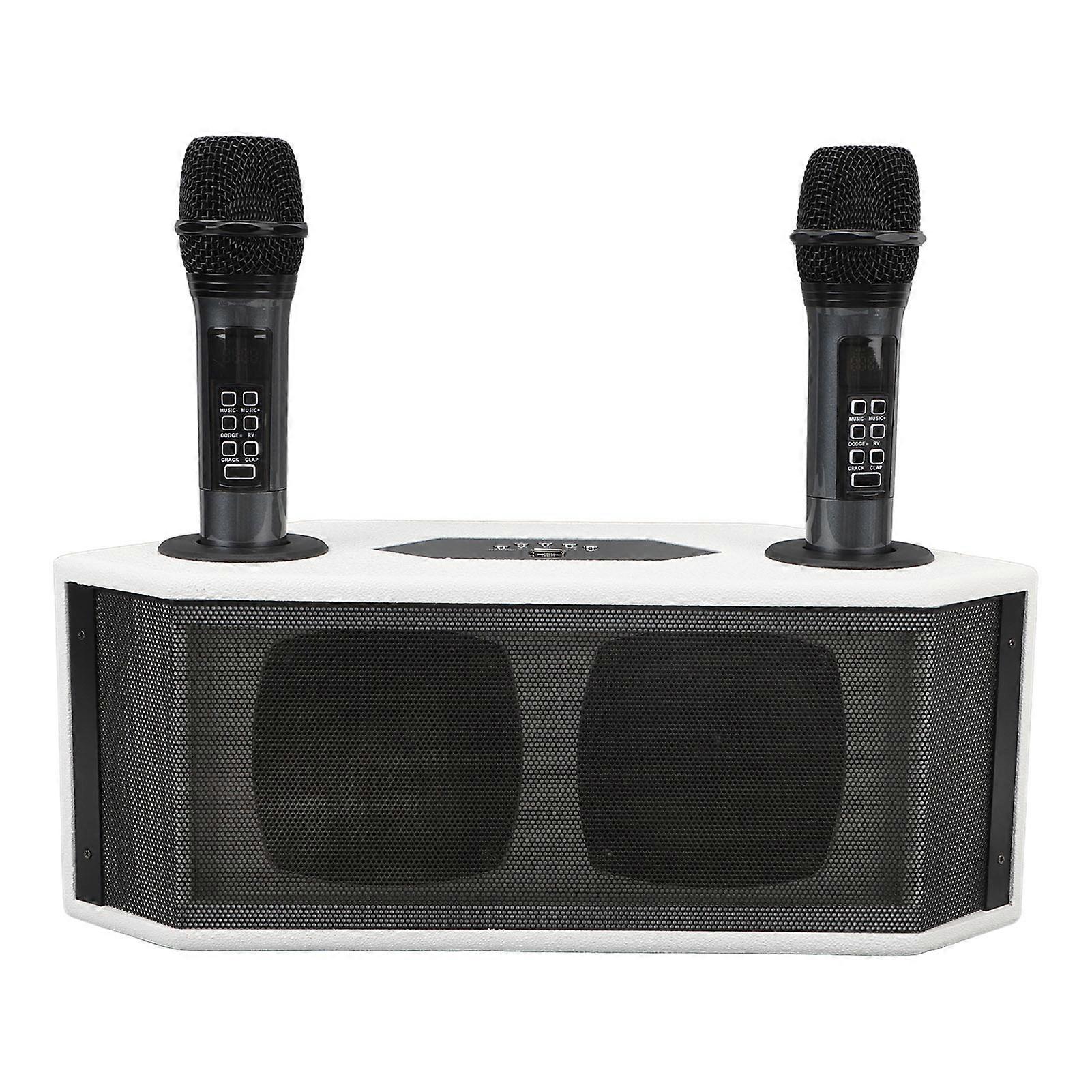 Portable Outdoor Karaoke Speaker Bluetooth Microphone System Dual Wireless Handheld Microphones Built-in Speakers White Compact Design Ideal for Parti