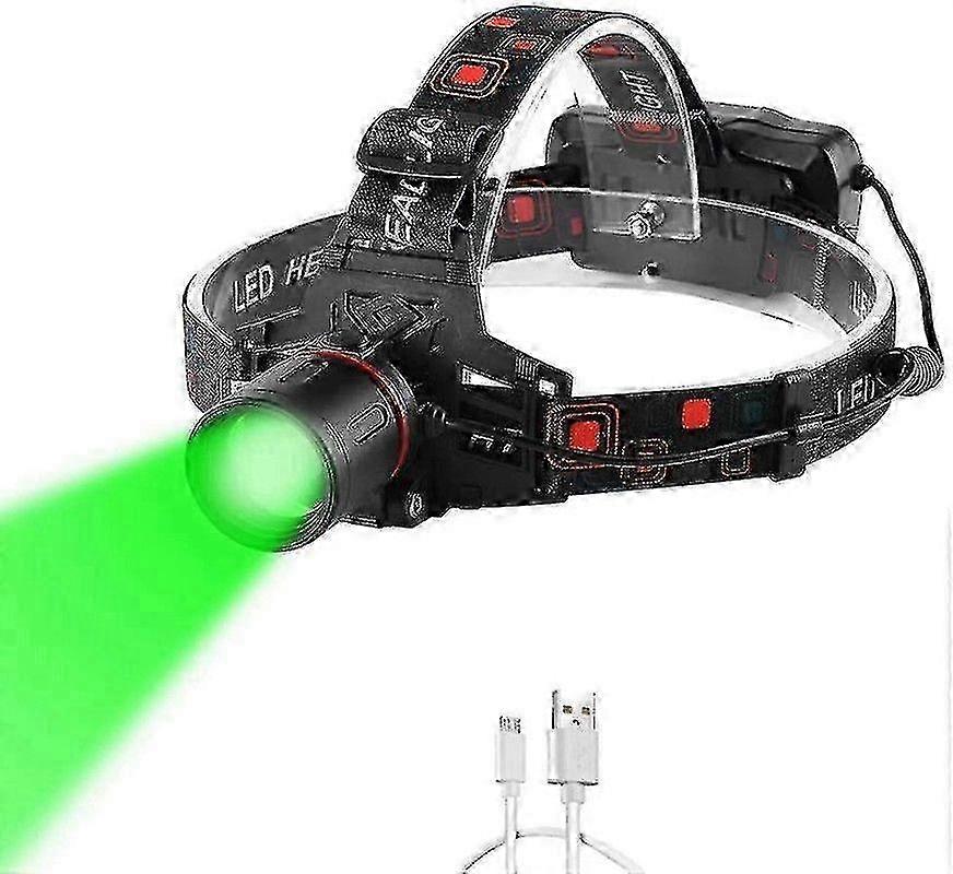 Lampe frontale à lumière verte, lampe frontale de chasse LED rechargeable USB ultra lumineuse