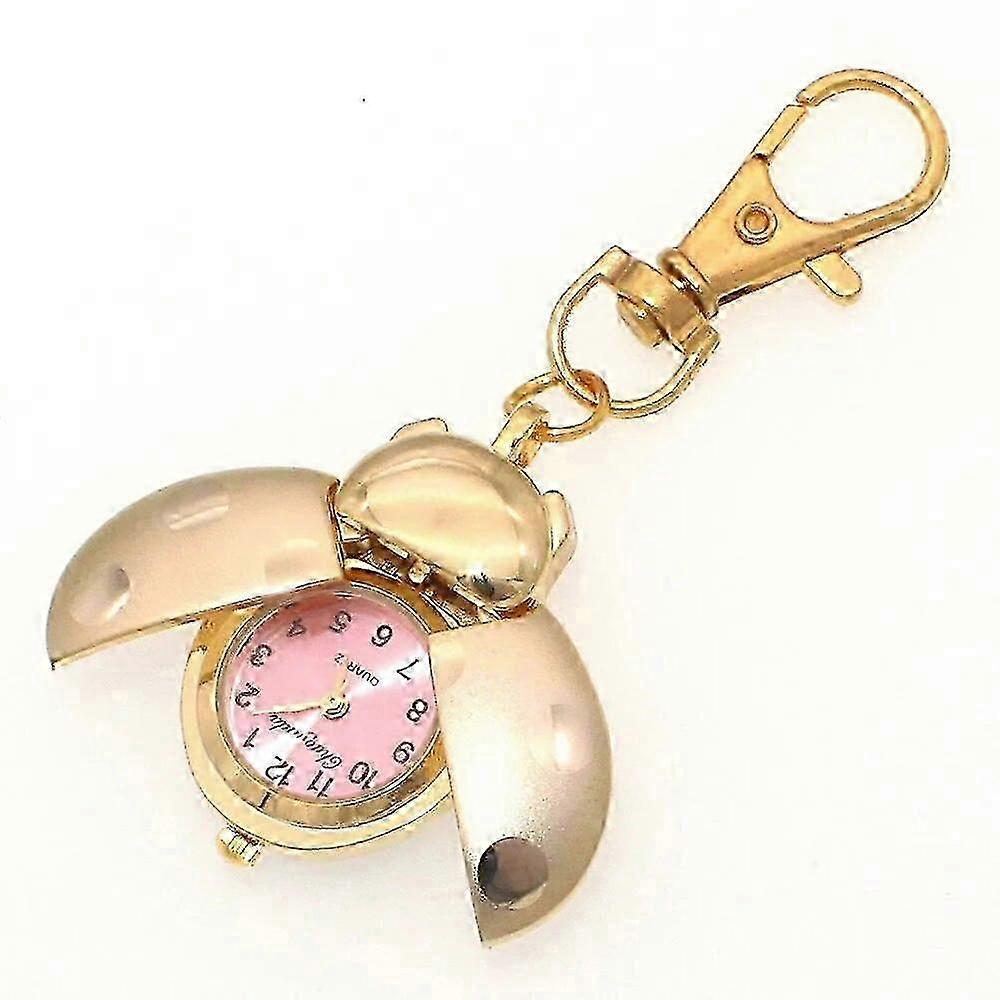てんとう虫のカブトムシの女性男性の子供のための時計 - キーホルダー付きピンククォーツ懐中時計