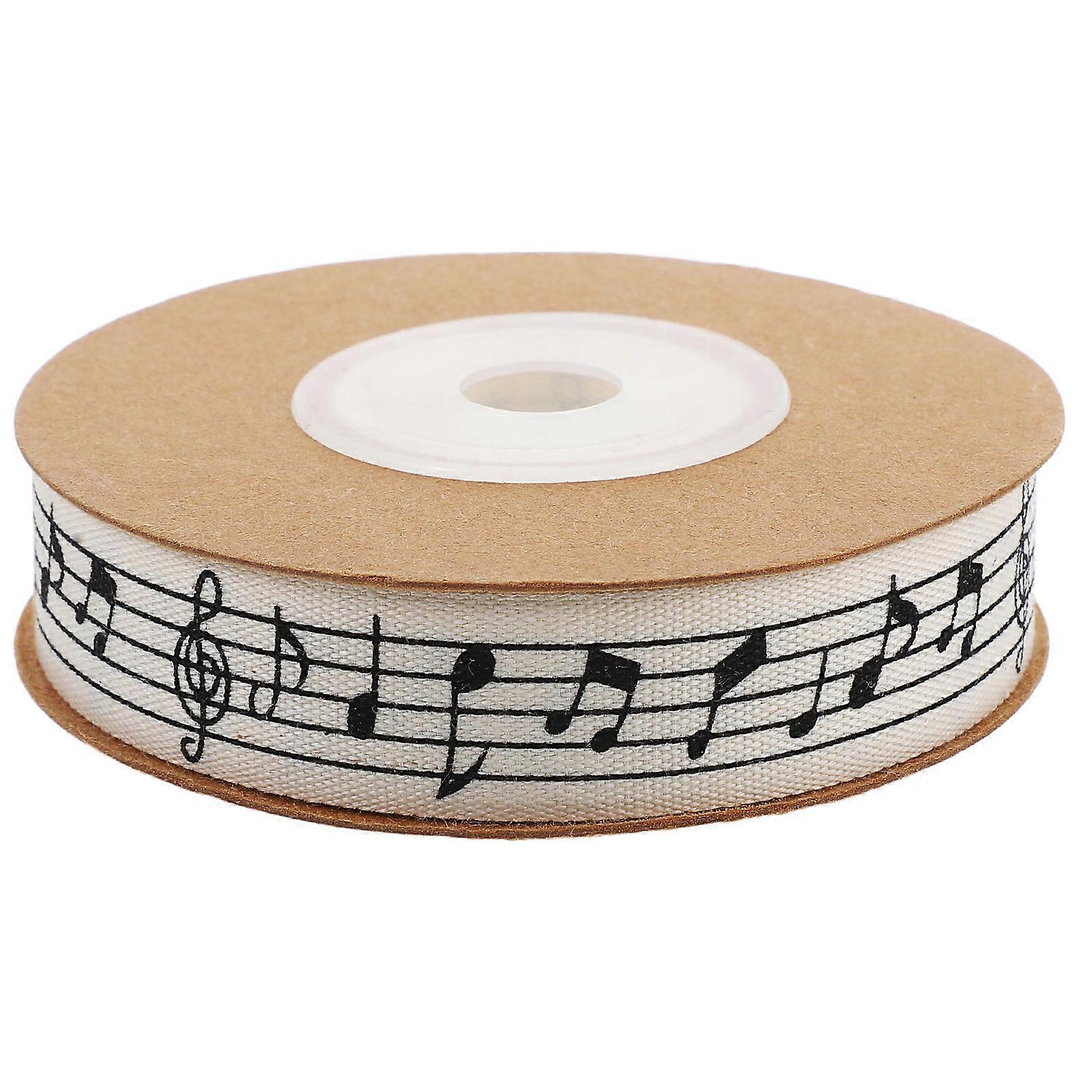 Soft Printed Cotton Ribbon with Musical Notes Design for Gift Wrapping, Party Decor, DIY Bows, Scrapbooking, and Wedding Decorations Beige