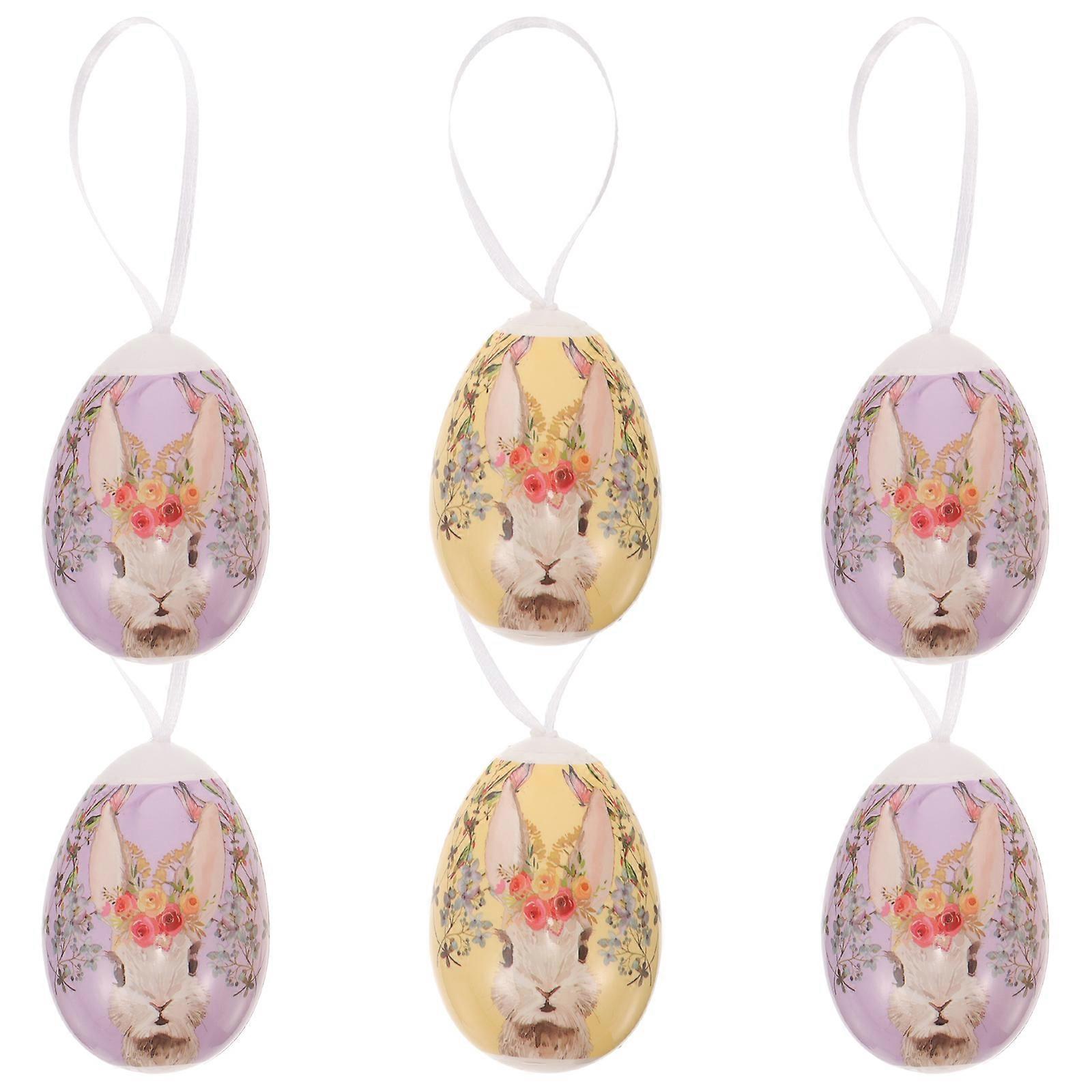 Painted Eggs Easter Hanging Eggs Colorful Multi Easter Party 6Pcs