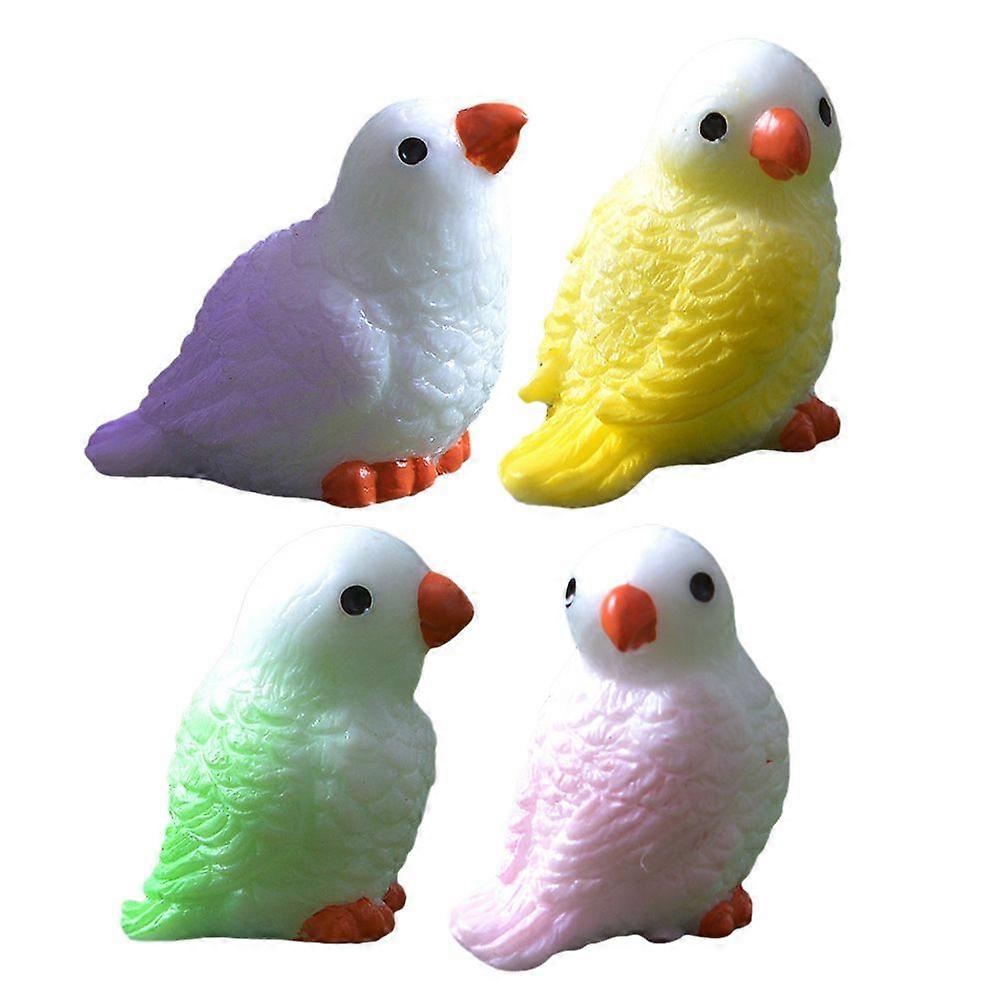 4pcs Miniature Parrots Statue Resin Tiny Birds Micro Landscaping Ornaments