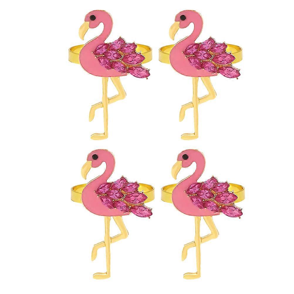 Flamingo Shape Napkin Rings Pink 5.00X4.00X4.00cm Alloy Serviette Holders For Wedding 4Pcs