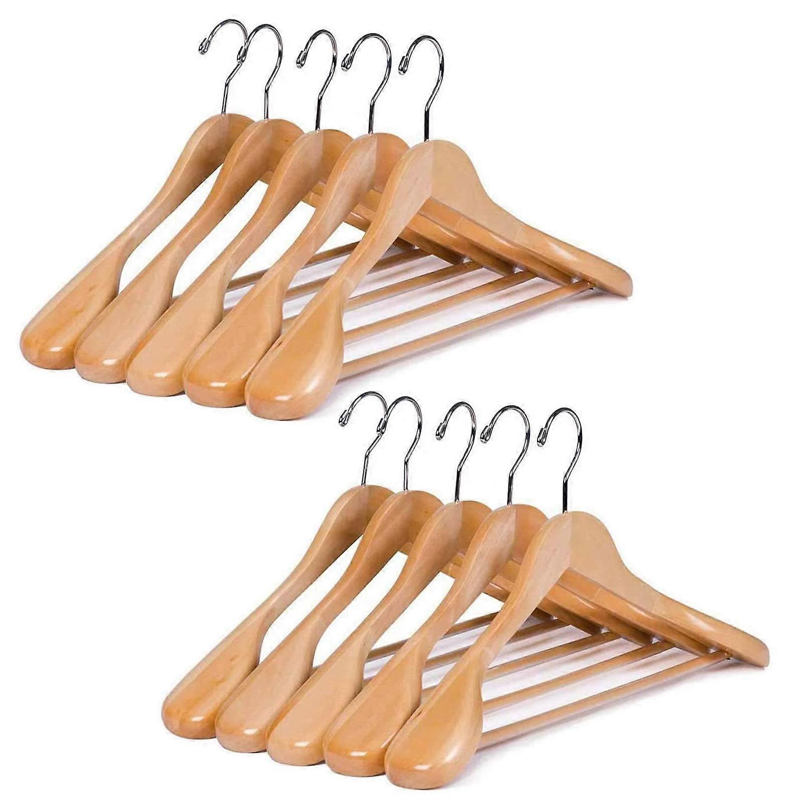 Suit Hangers, Set of 10, Solid Wood with Wide Shoulders, NonSlip, 360° Hook
