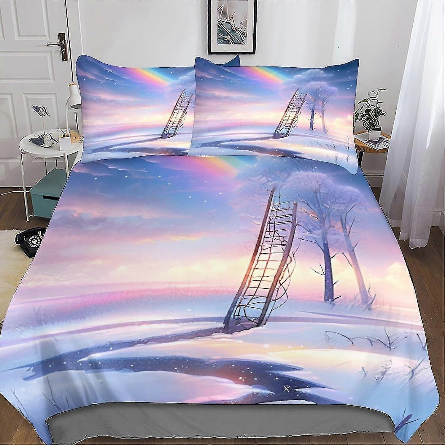 Kleurrijke 3D Geprinte Dekbedovertrek Set met Kussensloop - 3 Delige Zachte Microfiber Beddengoed Set