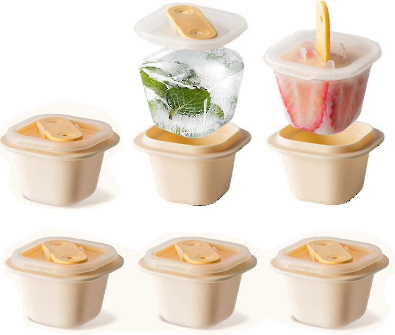 Large Ice Cube Molds, 6pcs Silicone Popsicle Molds With Sticks and Lids, Easy-release Square Ice Molds for Drinks