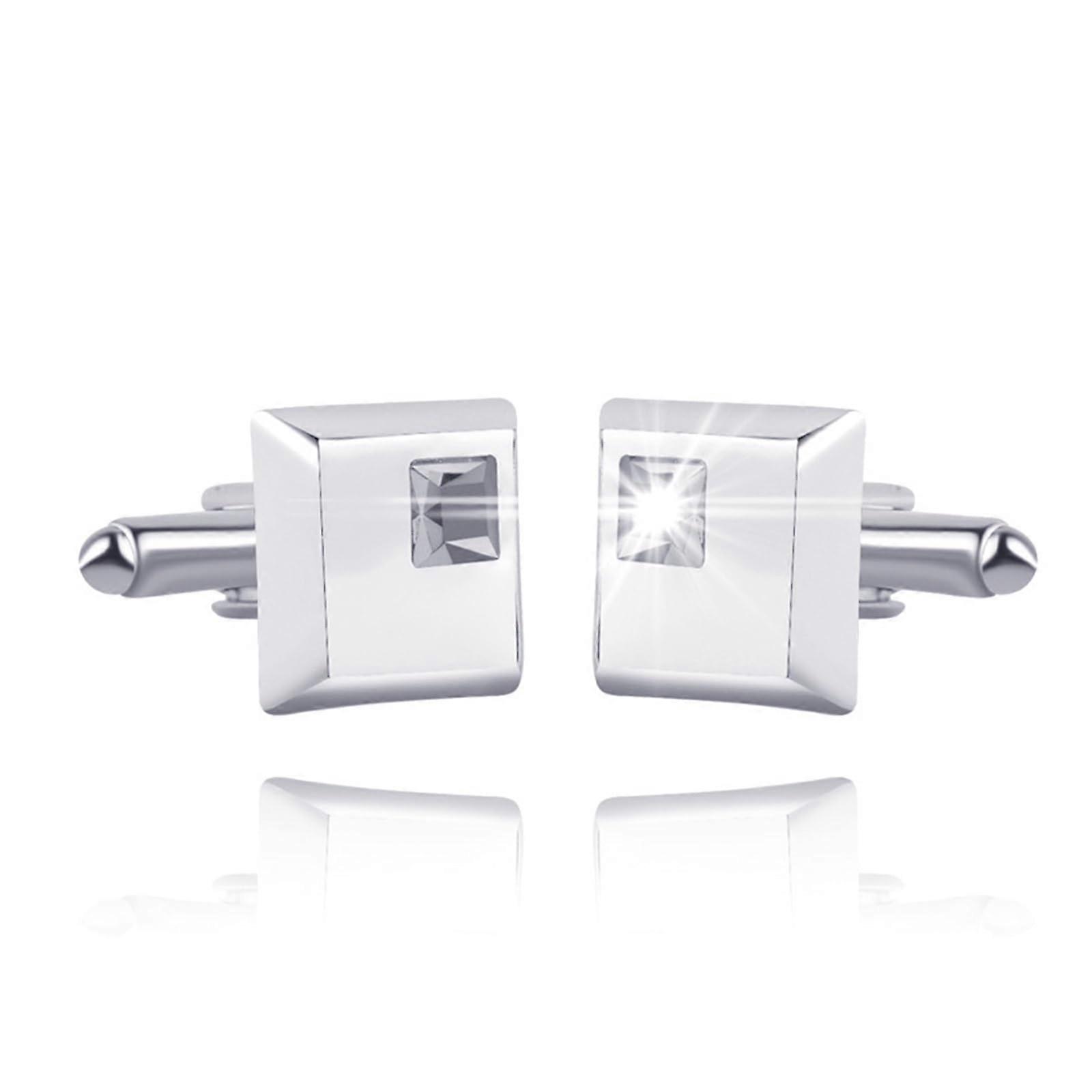 Silver Square Cufflinks for Men with Blue and White Crystal, Elegant Shirt Accessories for Suits