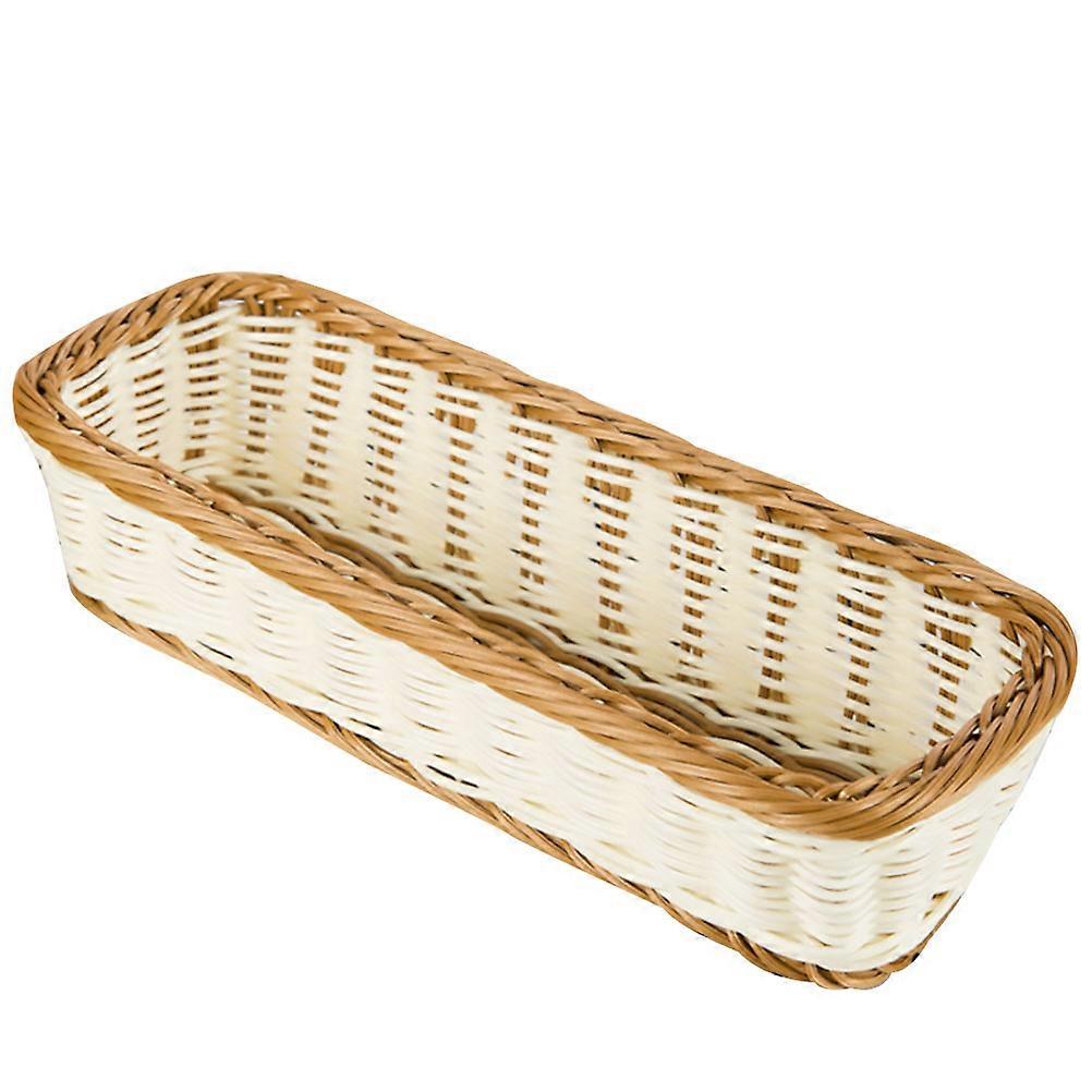 Imitation Rattan Basket Rectangular Food Serving Container Kitchen Home 30x11x7cm White Food Baskets 1Pack