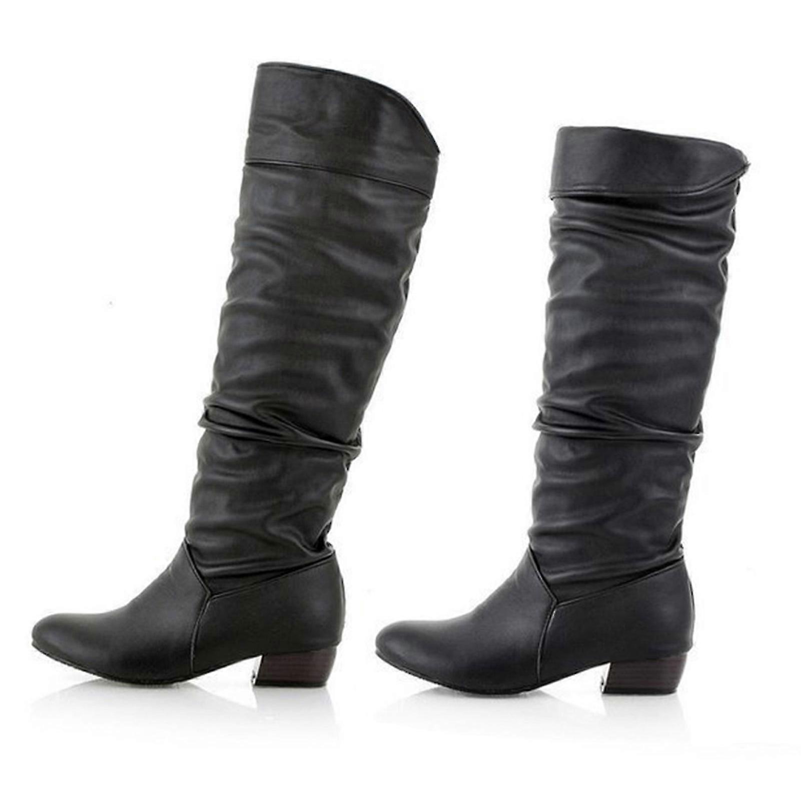 Dámské zimní dlouhé boty Koleno vysoké boty platforma robustní blok podpatku boty pro večírek pracovní datum svatba