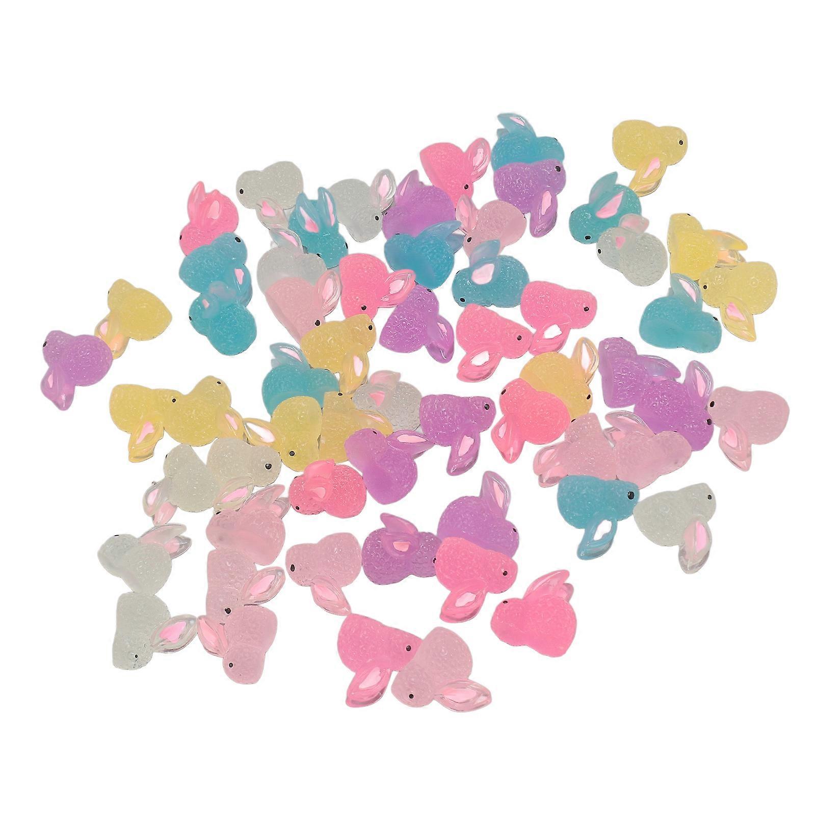 60pcs Luminous Resin Bunny Ornament Decoration Glow In Dark Resin Bunny Figure for Birthday Party