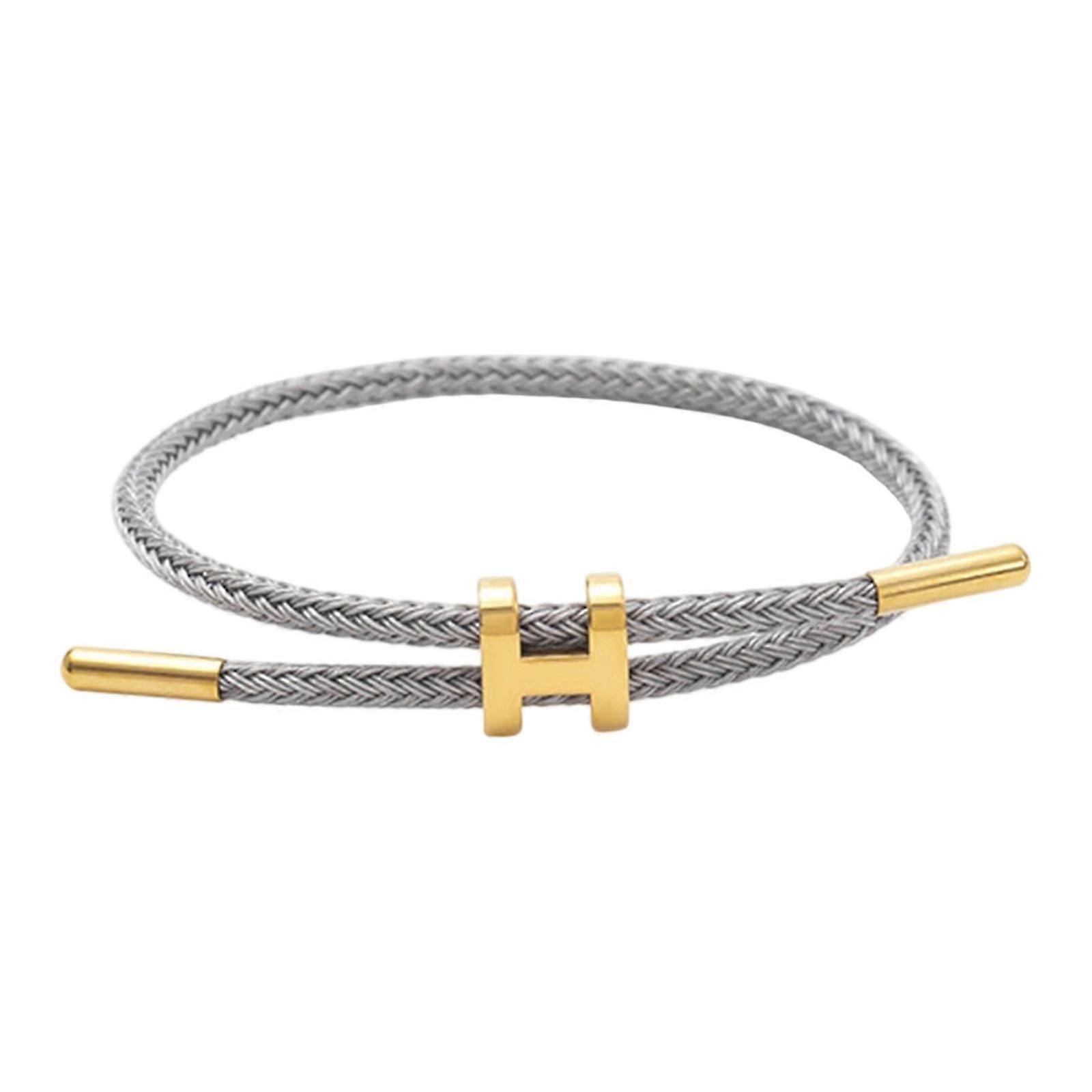 Pulseira Elegante Banhada a Ouro H com Design Ajustável Pulseira de Fio de Aço Inoxidável Resistente para Trendsetters Cinza