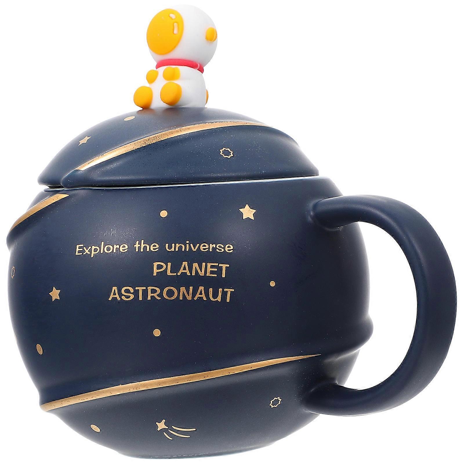 Blue Ceramic Astronaut Design Cup Set with Spoon for Drinking Use at Home or Office 1set