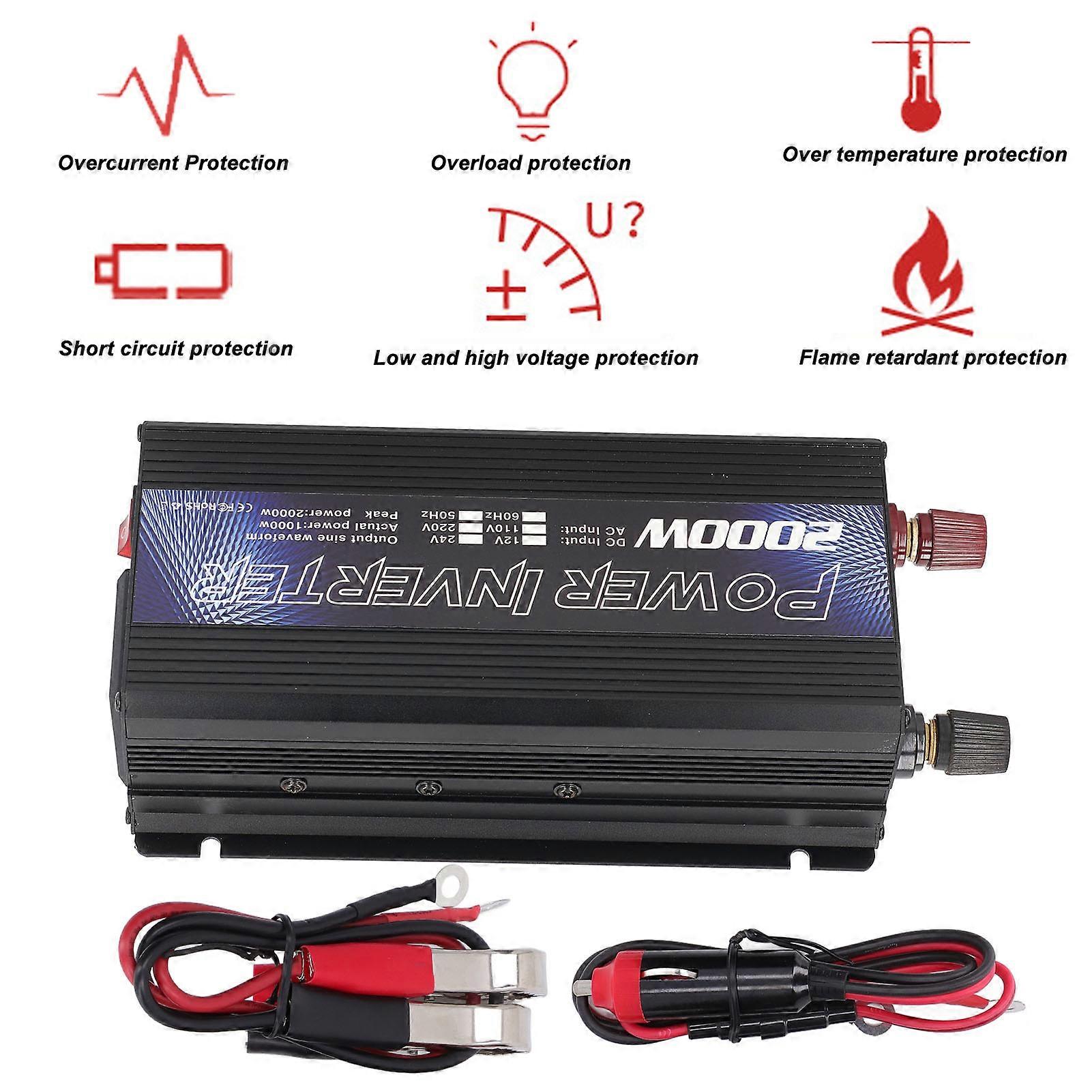 Car Power Inverter Solar Power Universal Aluminum Alloy Low Noise Modified Sine Wave Inverter for Multipurpose Charging 2000W