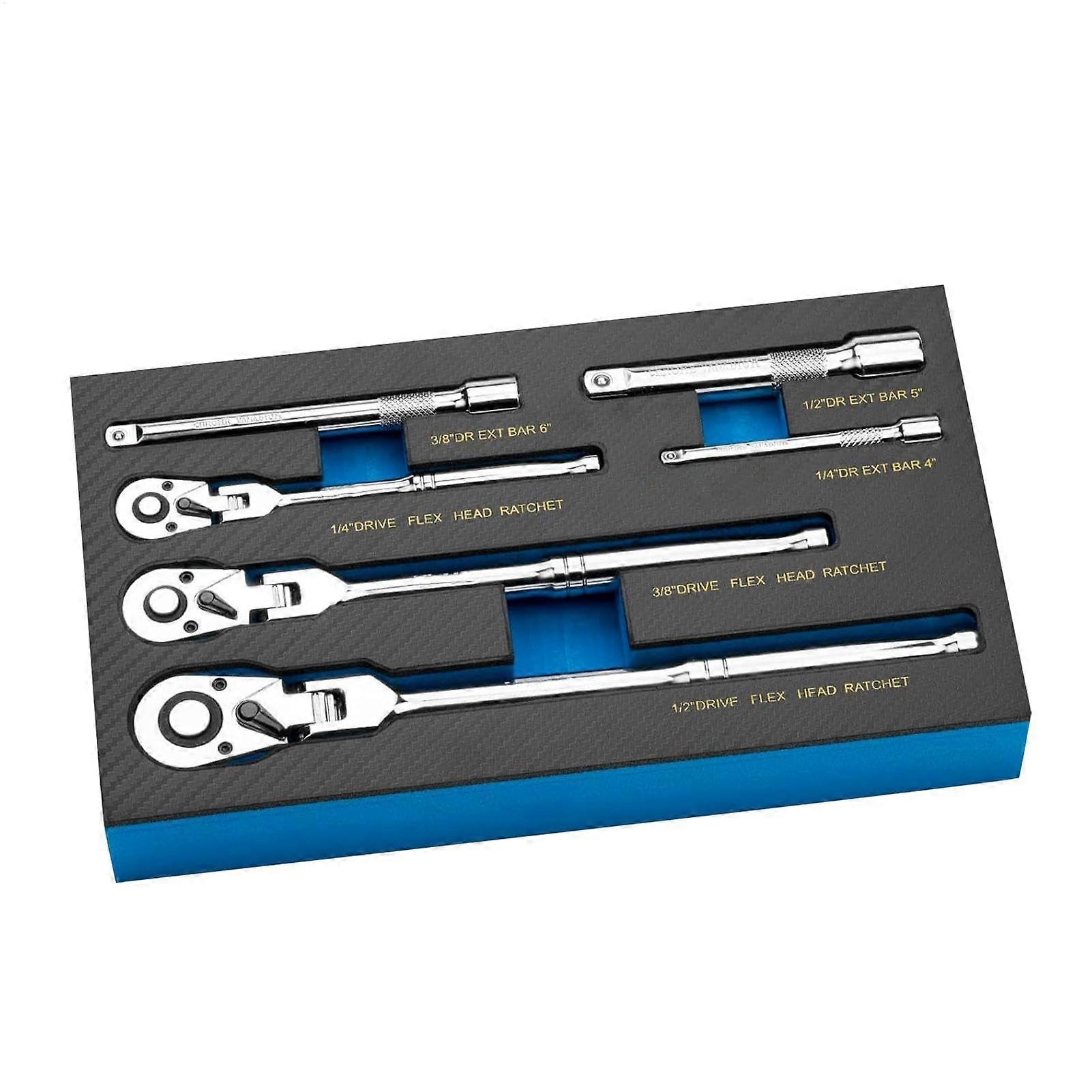 Flexible Ratchet Wrench Set 180Degree Adjustable Ratchet Wrench, 6Piece Set with 72 Teeth, 1/4, 3/8, 1/2 Inch Drive with Extension Bar for Workers