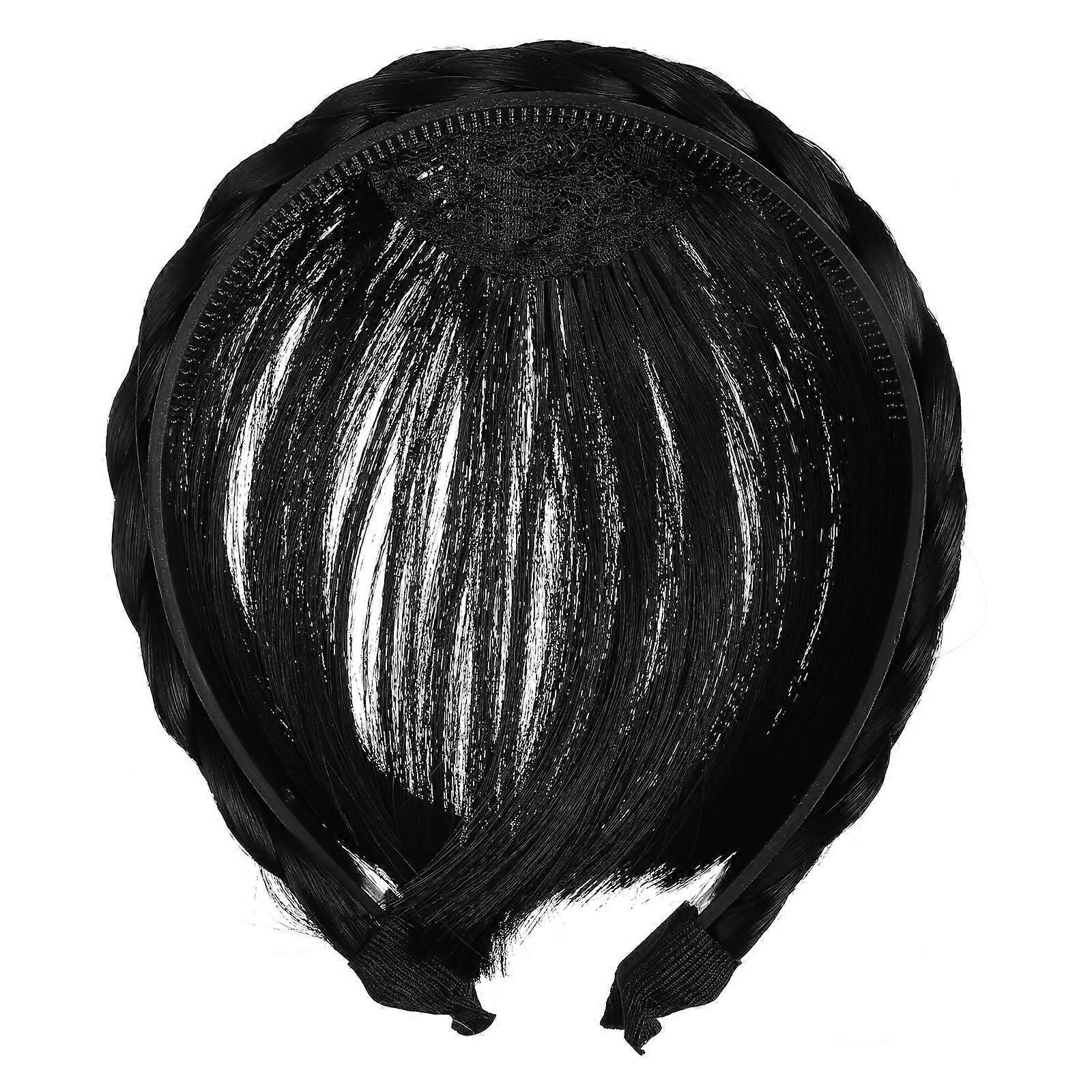 Synthetic Wig Headband Bangs for Women Girls Black Adjustable and Comfortable for Daily Party Use 6 Inches
