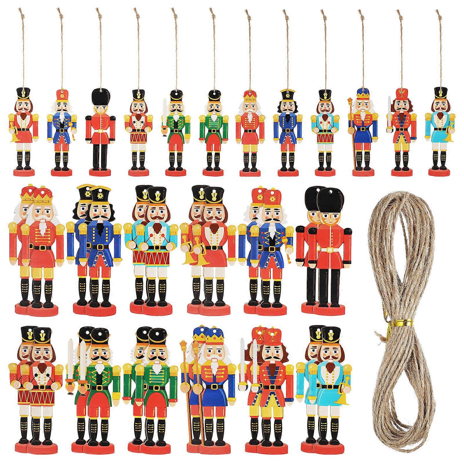 36 Pcs Nutcracker Ornaments for Christmas Tree Wood Hanging Decorations Holiday Nutcracker Figures