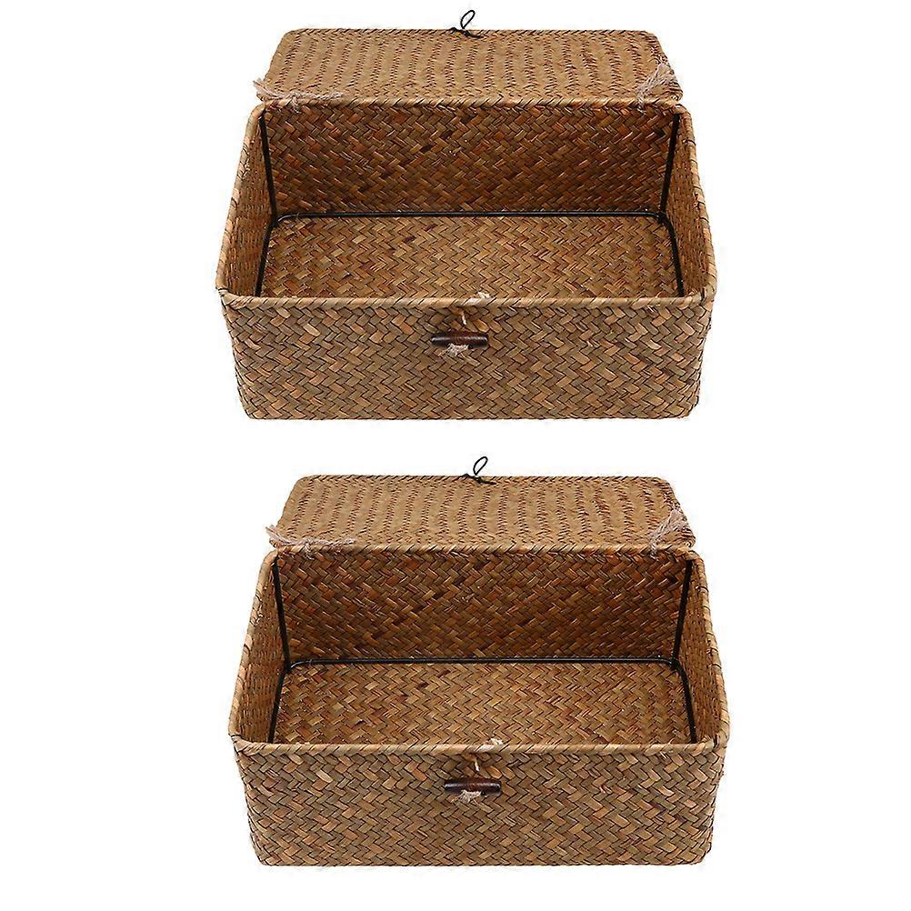 Light Brown Woven Storage Baskets Made of Synthetic Material for Home Use 2 Pieces