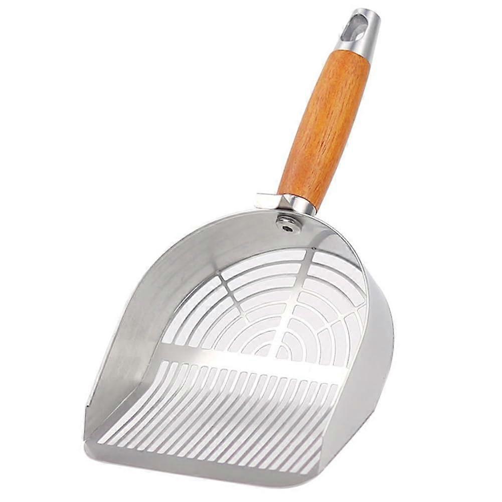 Stainless Steel Cat Litter Scoop with Small Broom and Dustpan, Anti-Break Handle, Dual-Width Holes for Easy Cleaning