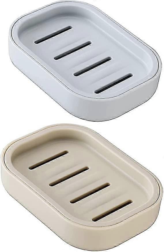 Two Pack Plastic Soap Saucers, Double Layer Shower Soap Dish, Small Soap Saucer with Draining Bathroom Soap Container (Blue and Brown)