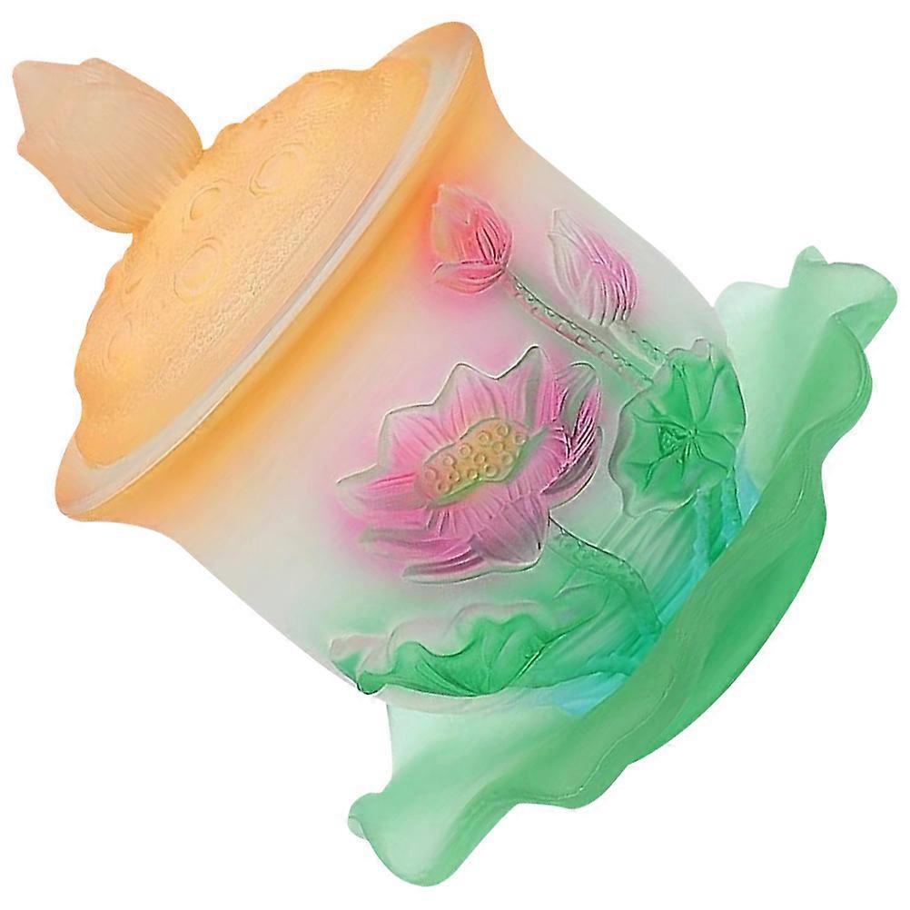 Rainbow Glass Buddhist Water Offering Cup for Temple & Home Decorative Use Zen Worship and Collector Display