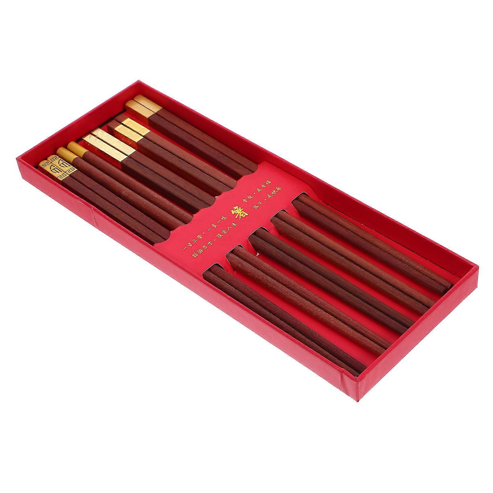 5 Pairs Hand Carved Red Sandalwood Wooden Chopsticks Reusable Lightweight Chinese Dinner Utensils for Home and Restaurant Use