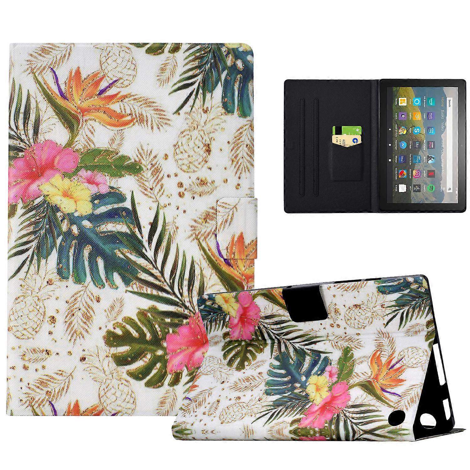 TKdaddy For Amazon Fire HD 8 (2020) (2022) Case Pattern Printing Card Slots Leather E-Reader Cover Golden Pineapple