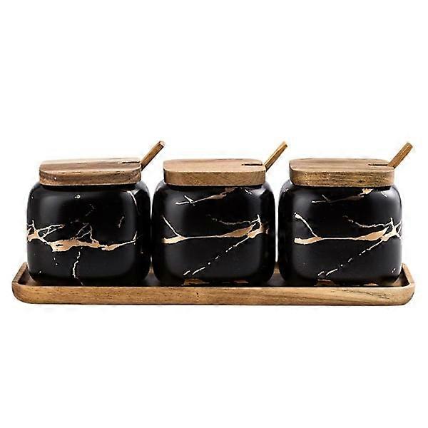 3x Spice Jars with Tray - Black
