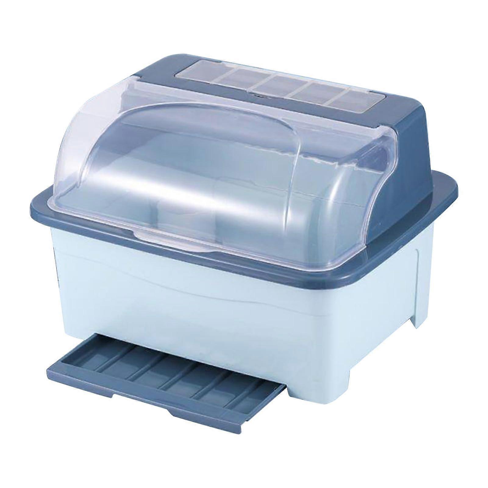 Plastic Dish Dryer, Dish Drying Rack for Kitchen Counter with Lid and Removable Draining Board