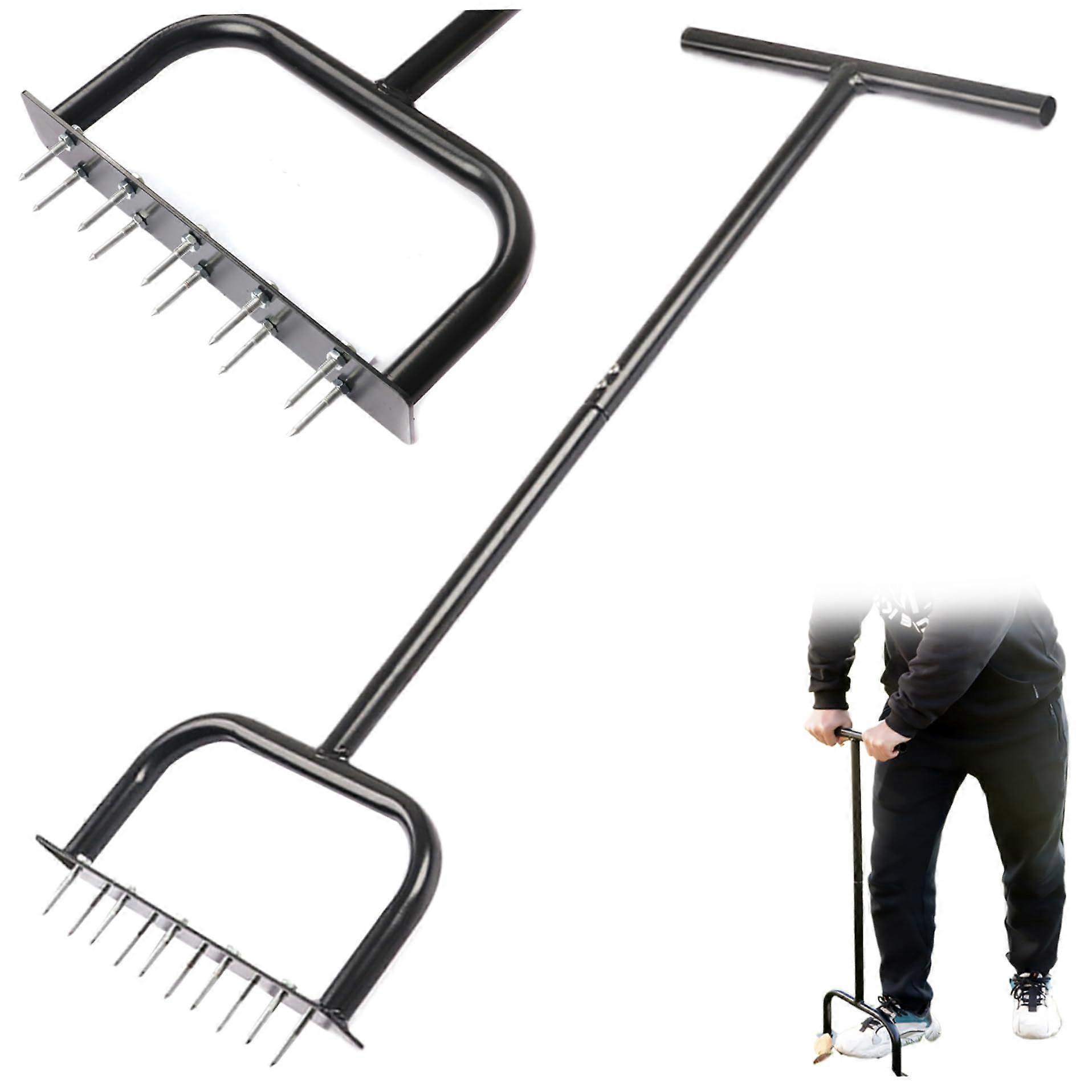 Lawn Aerator Tool with T-Handle, 32.8 Inches Long, Air Storage for Loosening Soil, Ideal for Lawn & Yard Care