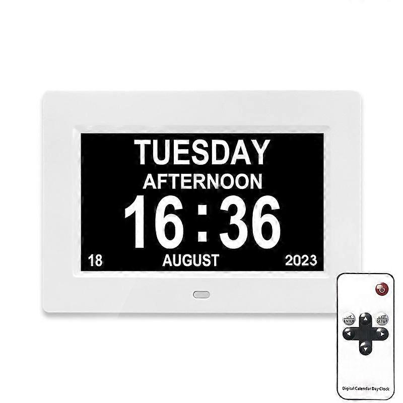 7-inch Digital Frame Calendar Day Clock EU Plug White