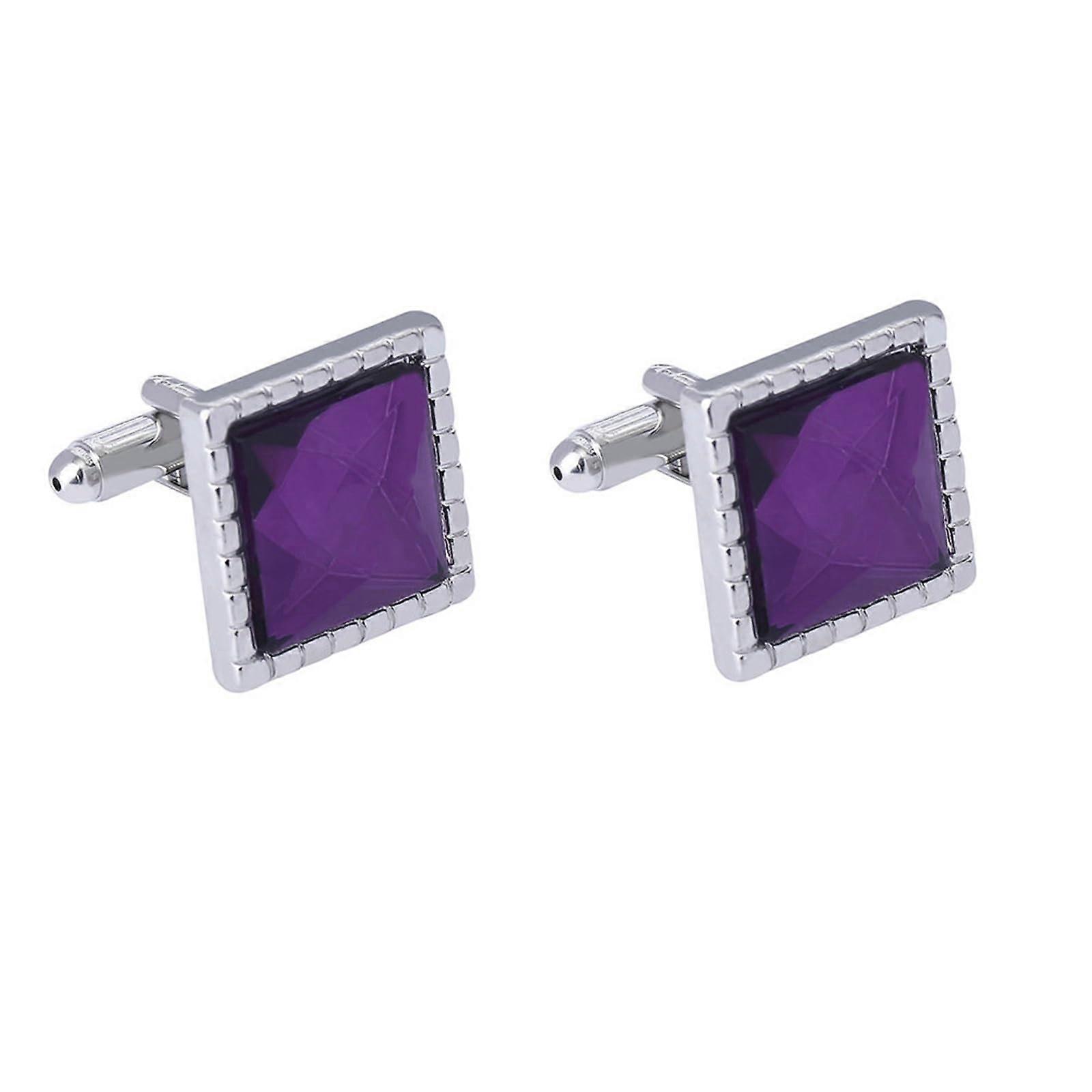 Cufflinks Men's Shirt Square with Purple Cubic Zirconia for Business Wedding Gift with Box Style 1