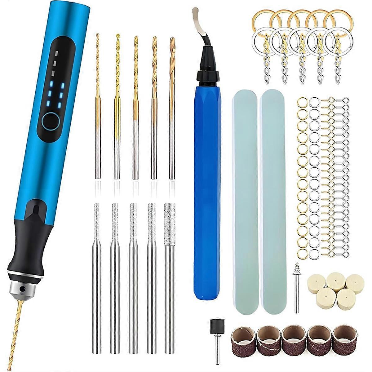 Resin Polishing Tools Kit,Electric Resin Drill Kit,Rotary Pen with Bits & Deburring Tool for Keycha