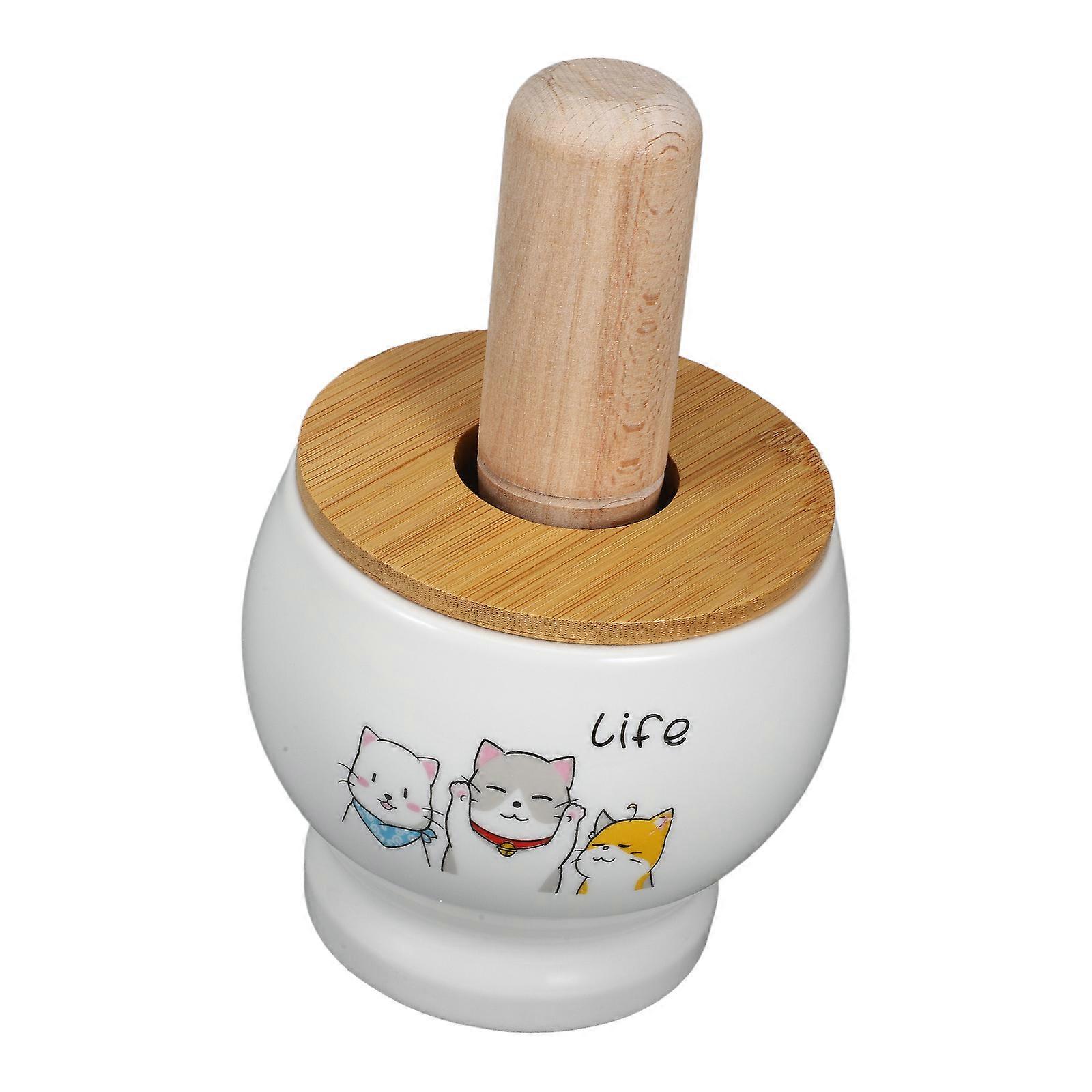 Ceramic Garlic Grinder with Ergonomic Pestle, Cartoon Design, Smooth Crushing Surface for Kitchen Use