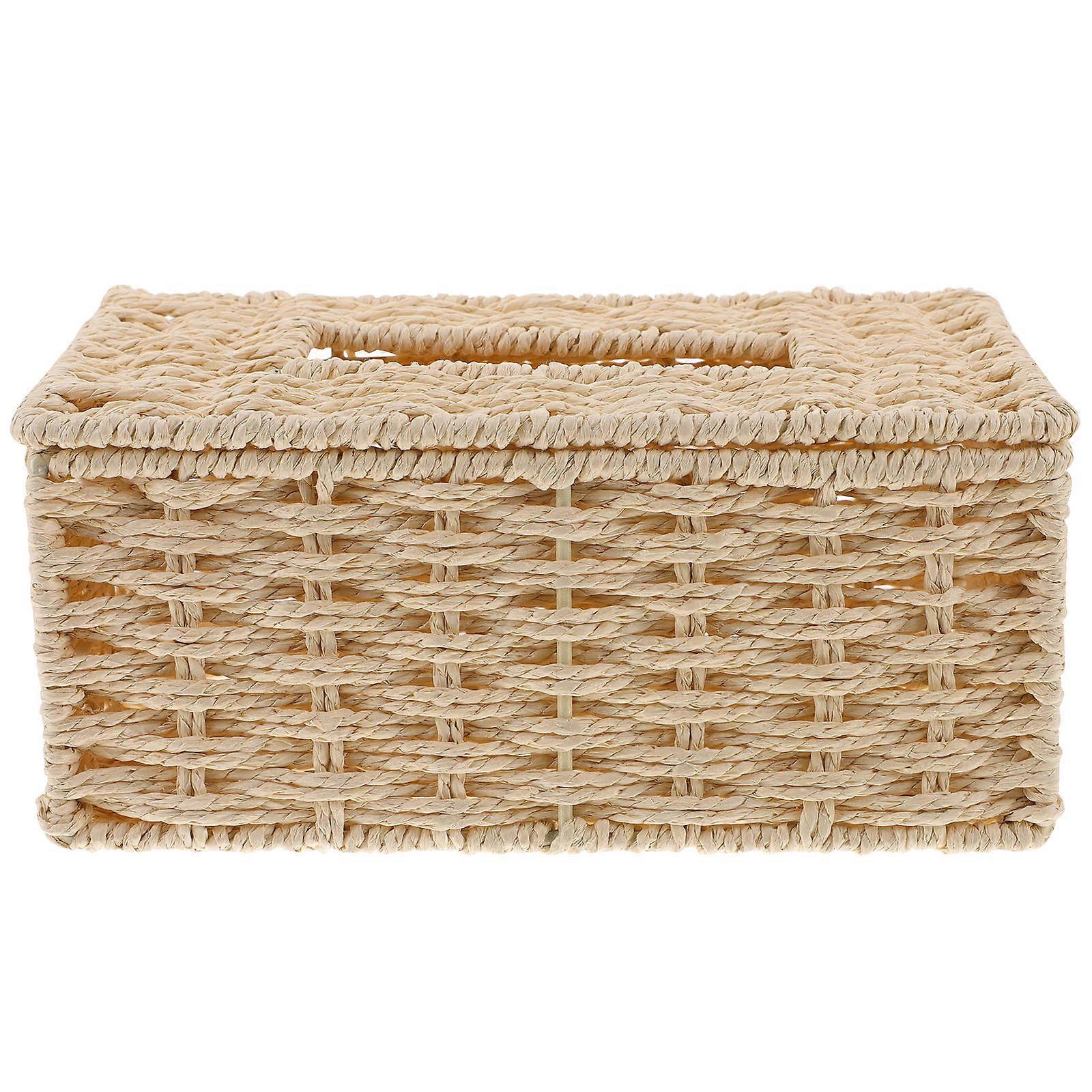 Beige Paper Rope Woven Tissue Box for Storage Rustic Sturdy Material Compact Size
