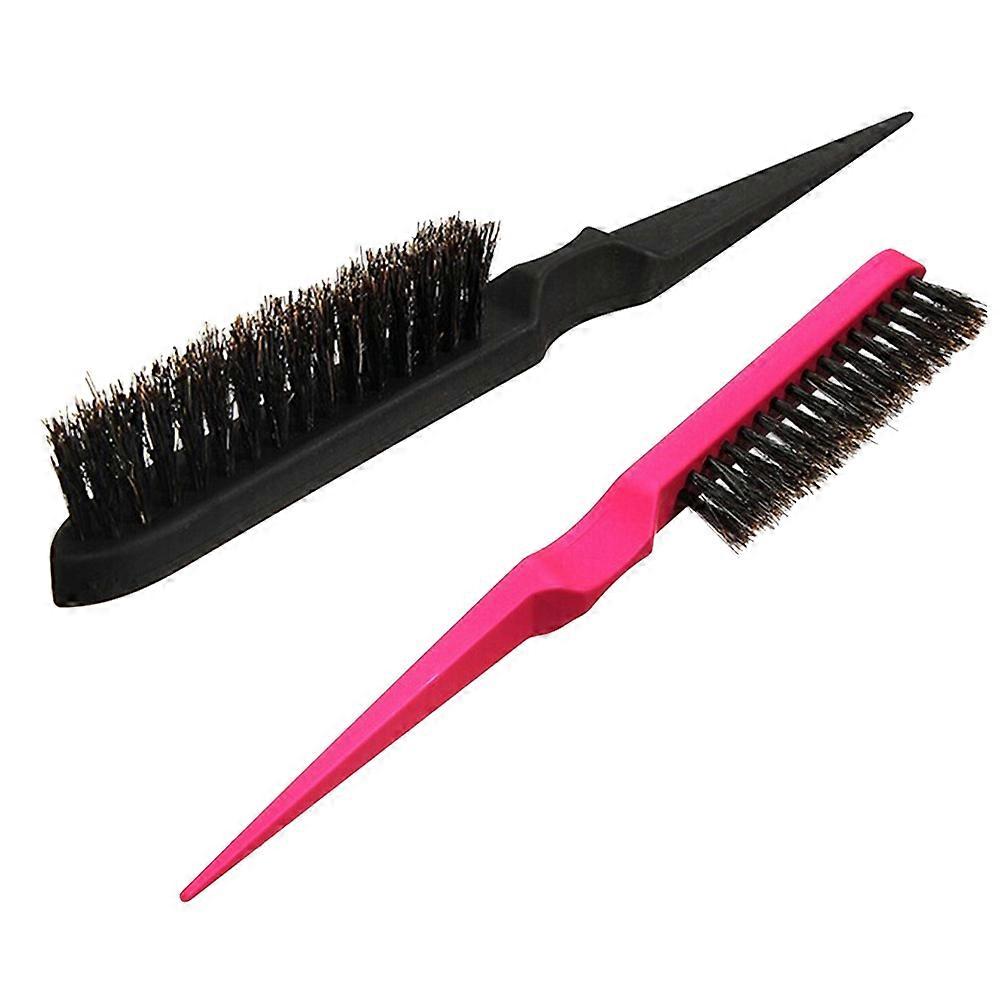 Bristles Hair Comb with Pointed Tail and Teeth for Hair Care Assorted Color Plastic and Bristle 2 pcs