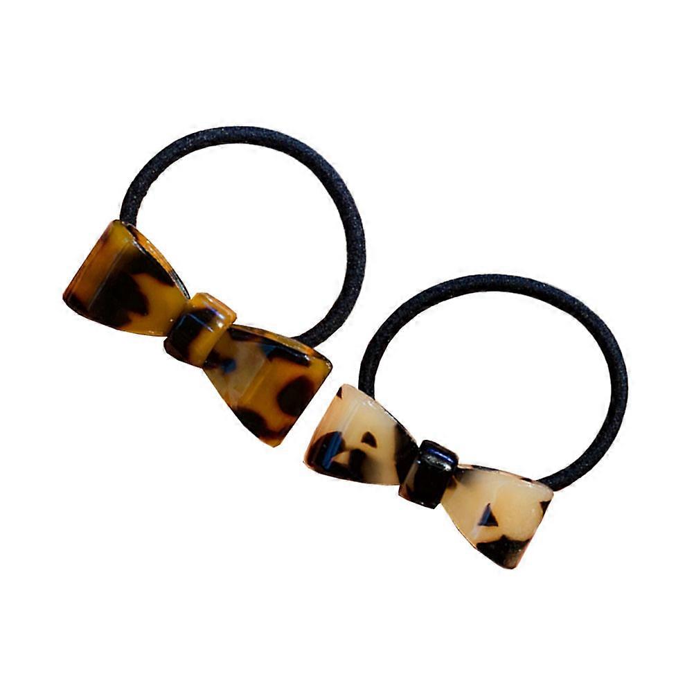 Assorted Color Acrylic Hair Rings for Women with Leopard Bowknot Design 2 Pieces