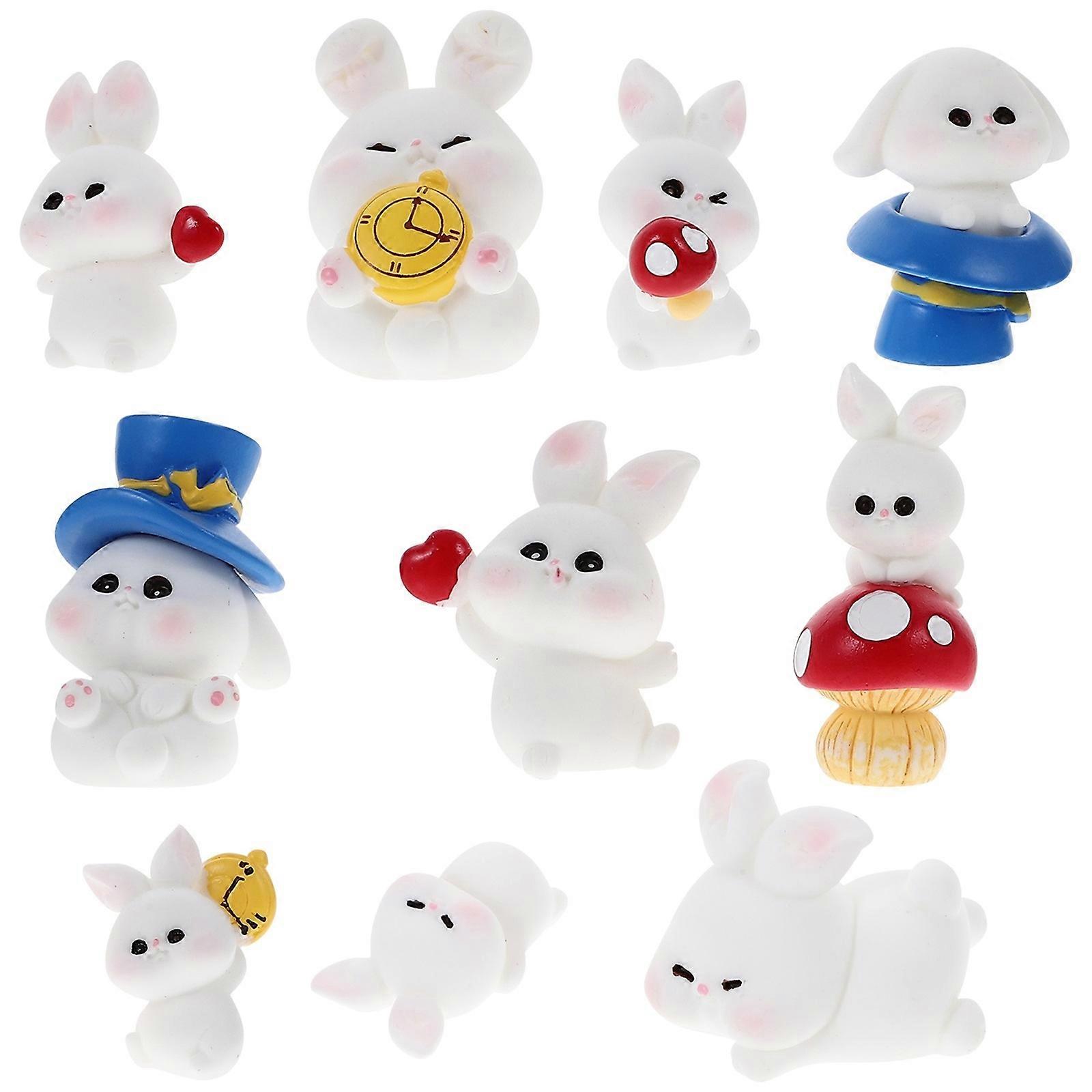 10Pcs Mixed Style Micro Landscaping Bunny Figurines For Garden Decoration Rabbit Shaped Assorted Colors