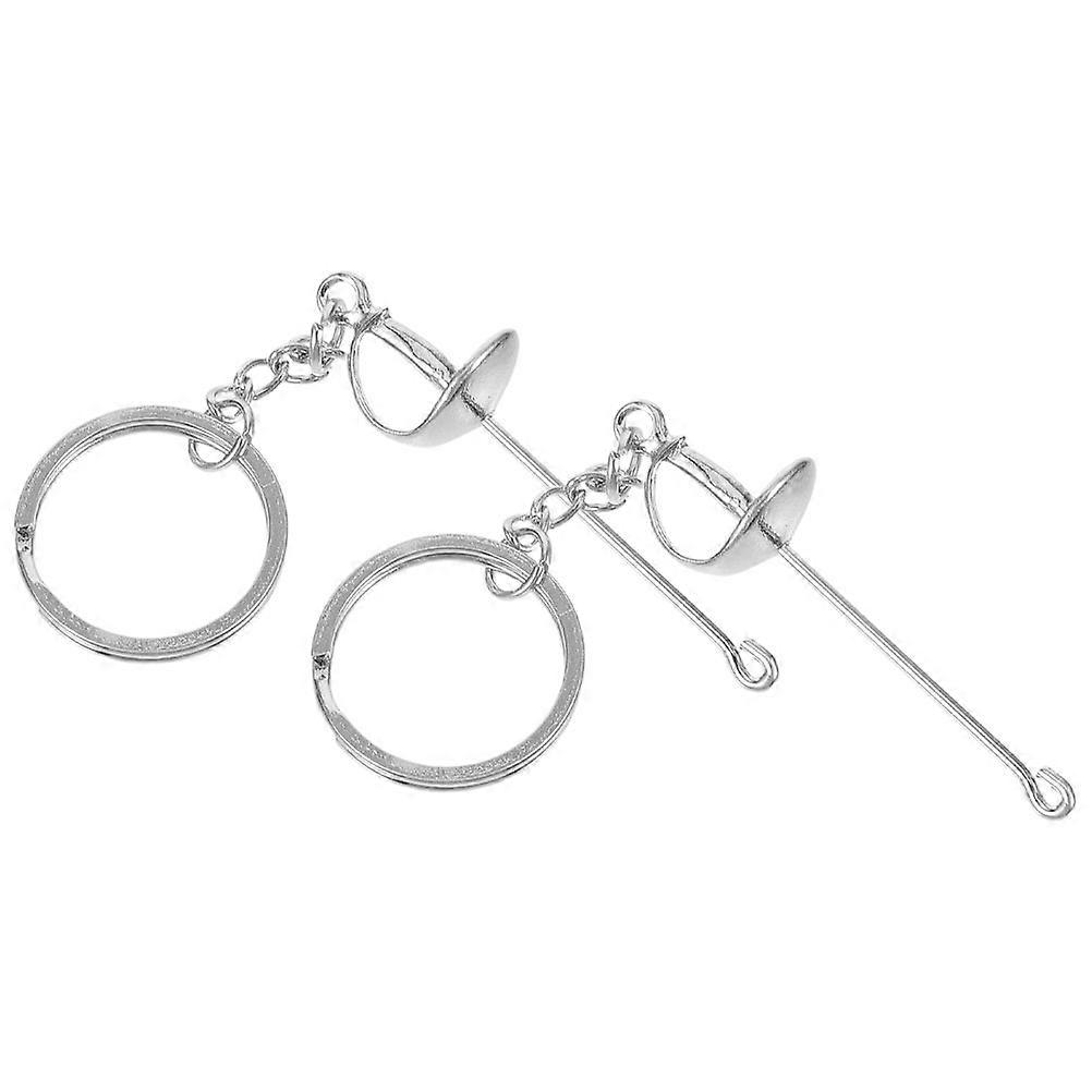 Portable Fencing Sword Keychain Metal Small Keychain Decorative 2Pcs Set