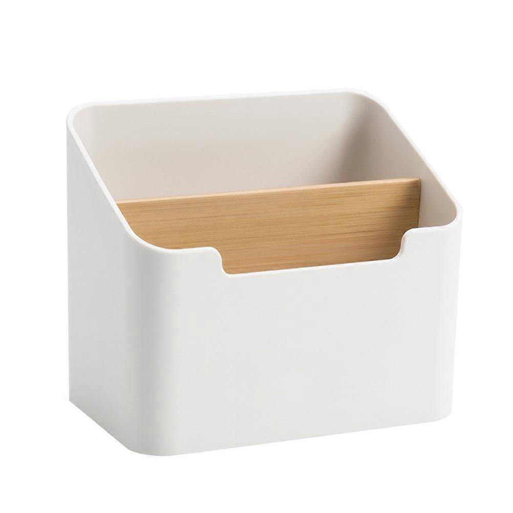 Organizer White Bamboo Dual Compartments Tidy Holder for Table Storage Use