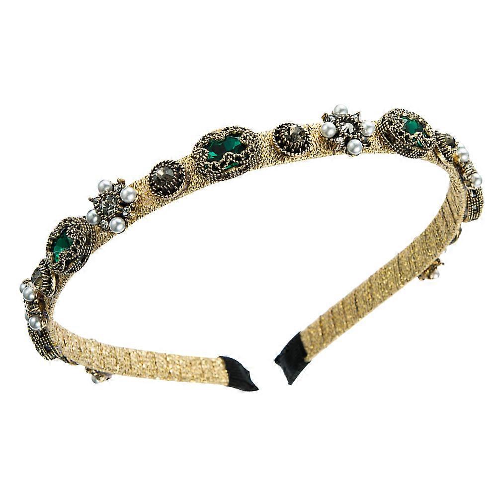Green Rhinestone Inlaid Headband for Women Delicate Pearl Flower Design Comfortable to Wear Fits Many Occasions Size Suitable for Girls