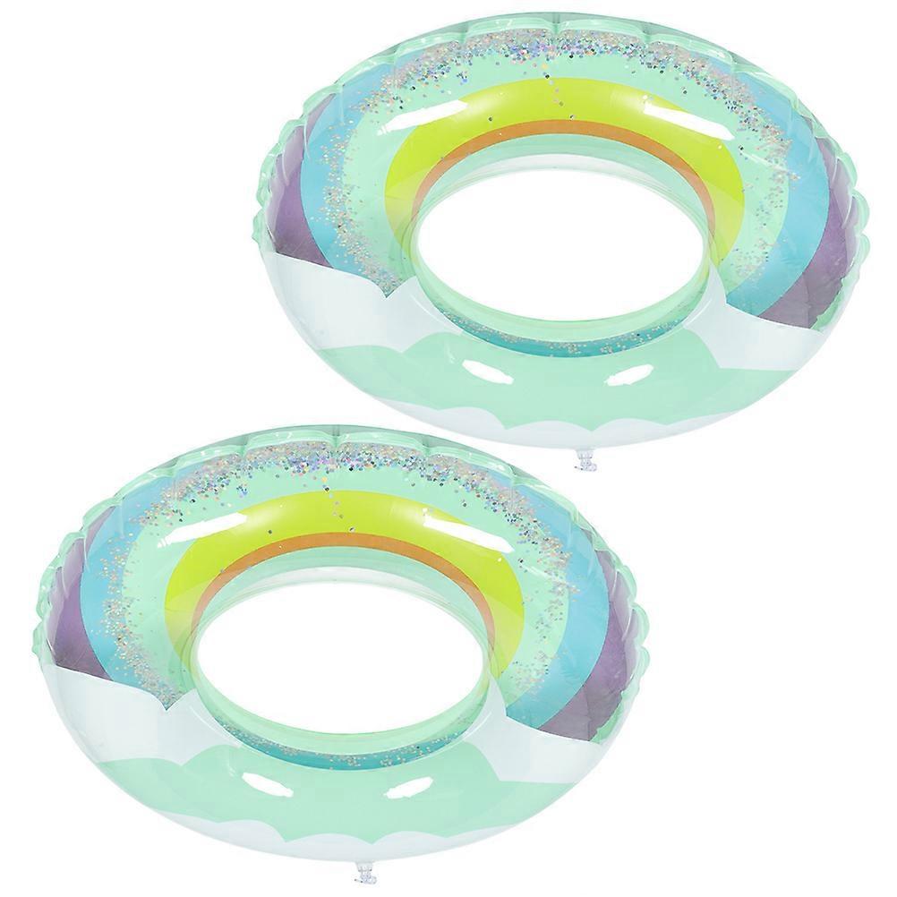 Rainbow Sequin Cloud Pattern 2Pcs Inflatable Swimming Rings Circular Shape Ideal For Children Pool Party Relaxation