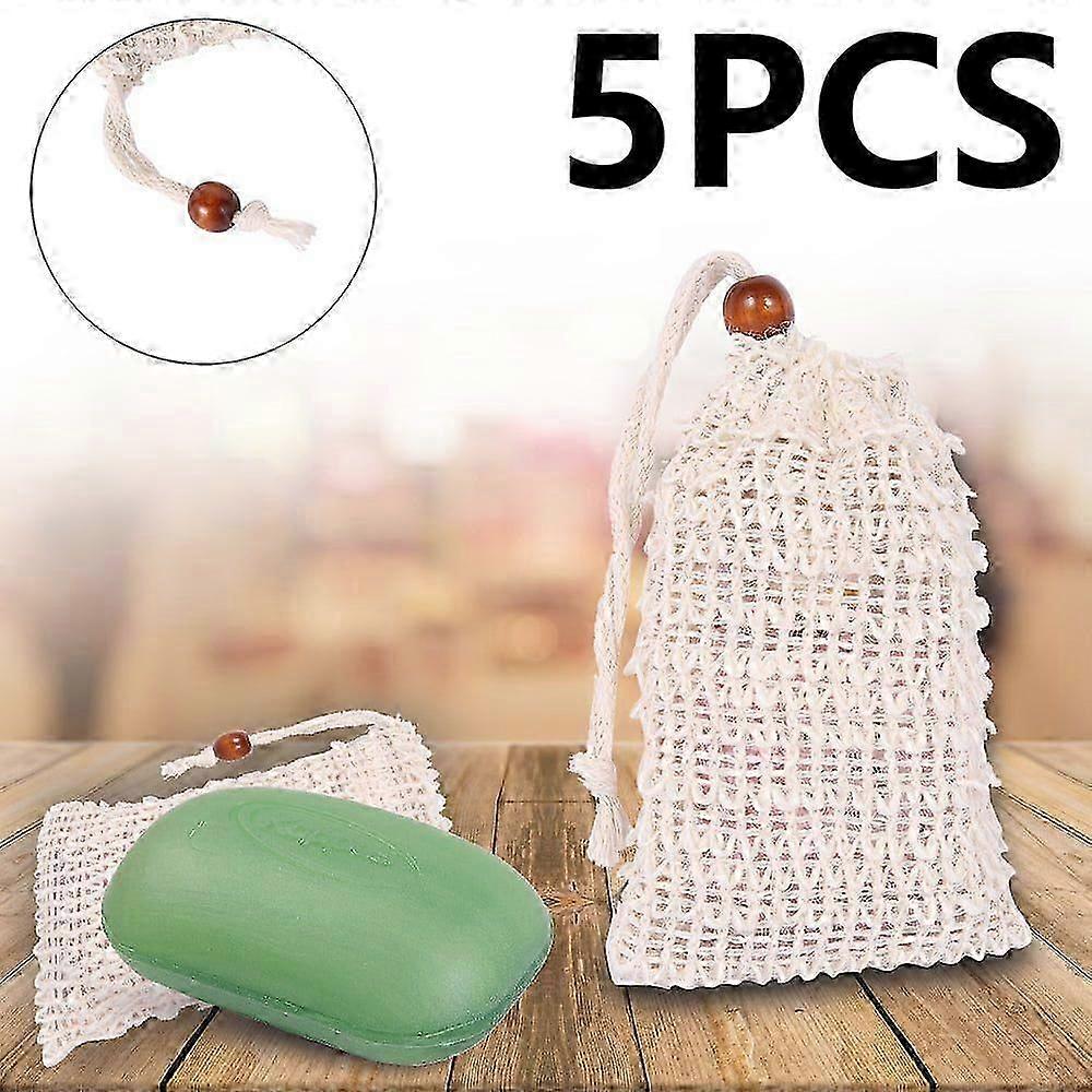 Eco-Friendly Exfoliating Soap Saver Bag - 5 PCS Handmade Linen Foaming Net for