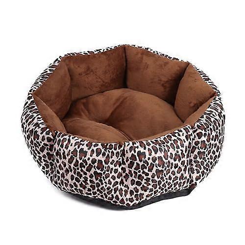 Dog Bed Round Cat Bed, Washable Plush Cushion for Large and Small Pets, PP Cotton Material, Brown Leopard, Size M