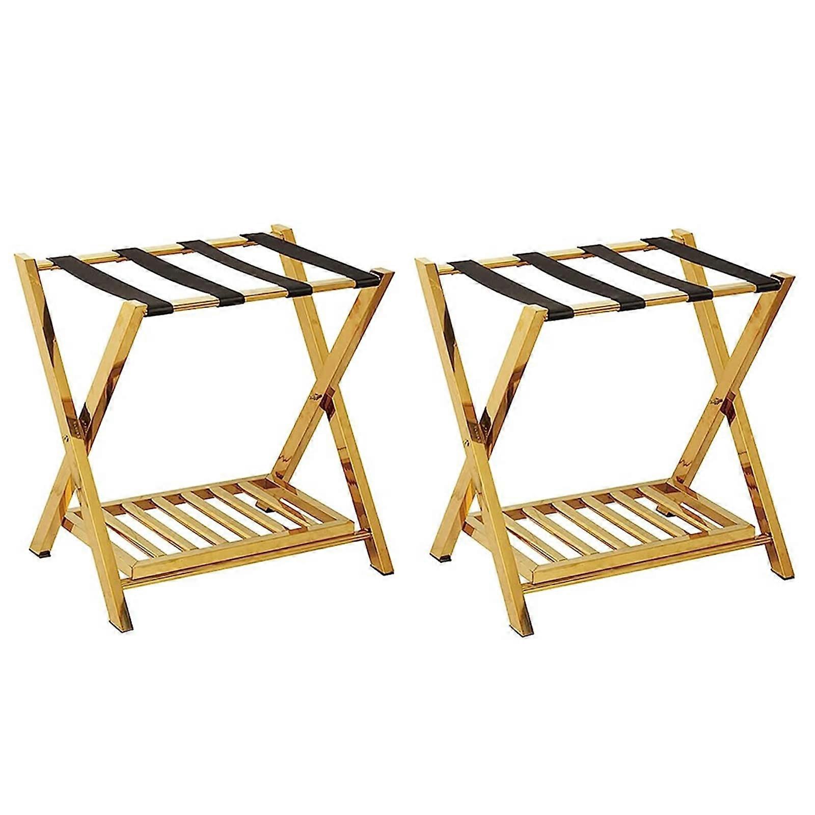 Foldable luggage rack, 2piece set – stainless steel holder, 2tier shelf